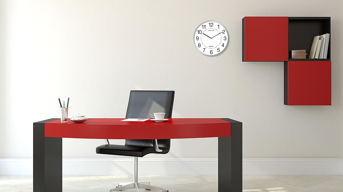 Unilux Aria 30.5cm Quartz System Wall Clock with Grey Metal Dual Display