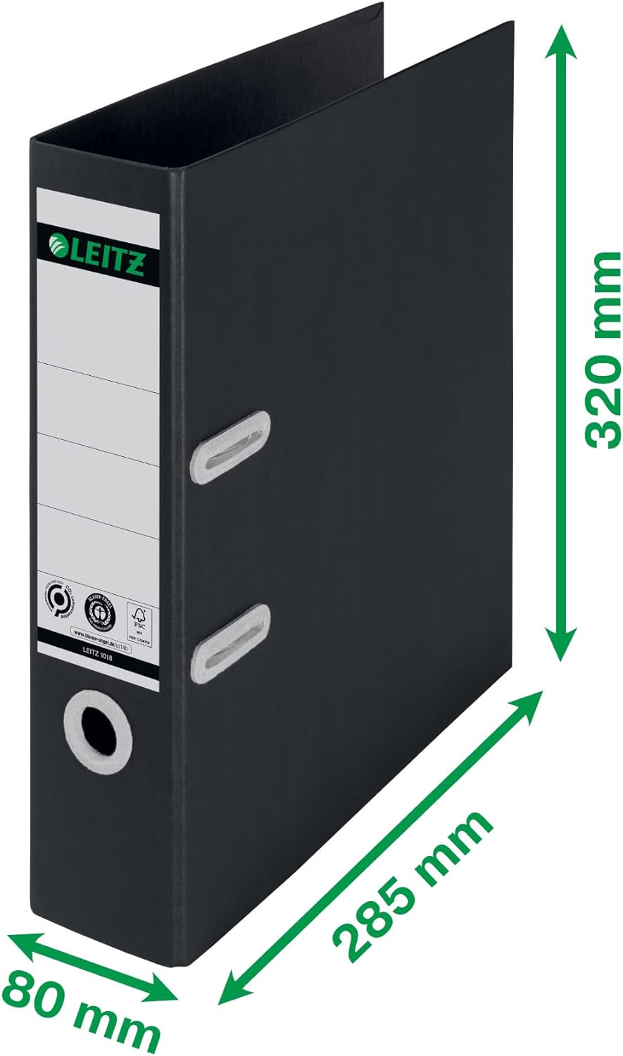Leitz 180° Lever Arch File, A4, 80mm spine width, 100% Recyclable, Eco Friendly, Premium Quality, Recycle Range, 10180095, Black