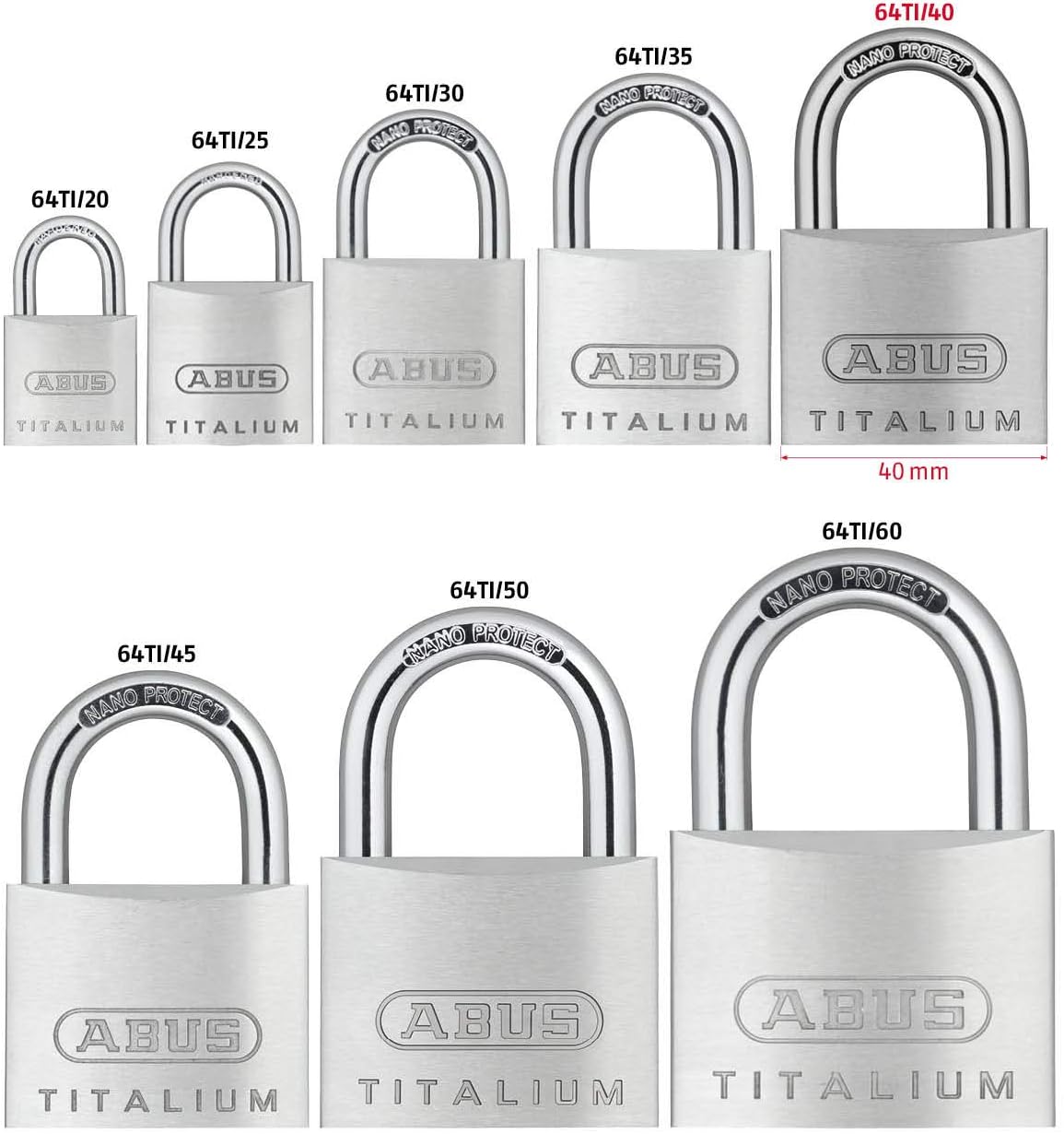ABUS Titalium 64TI/40 Padlock - Set of 4 Keyed Alike - Cellar Lock with Special Aluminium Lock Body - Hardened Steel Shackle - ABUS Security Level 5