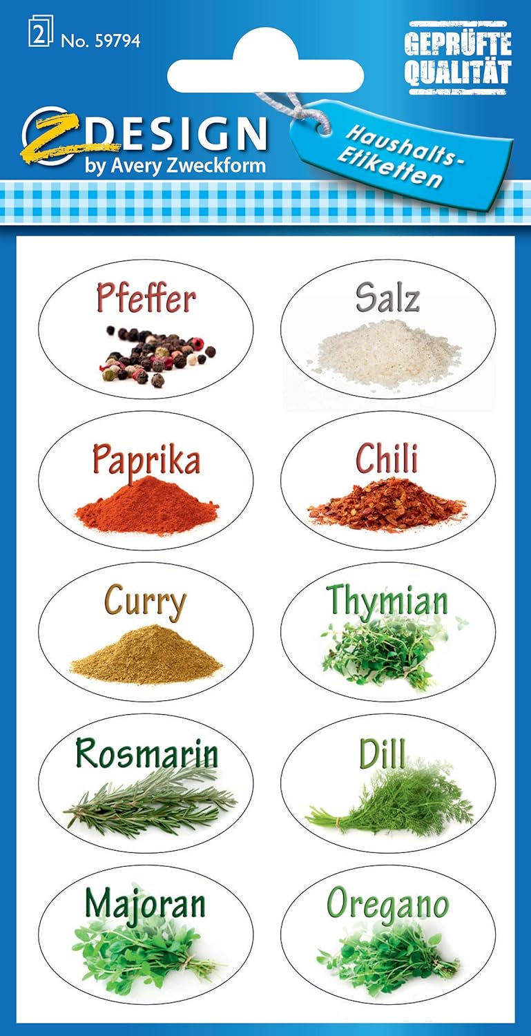 Avery Zweckform 59794 Kitchen Stickers, Spices, Pack of 20