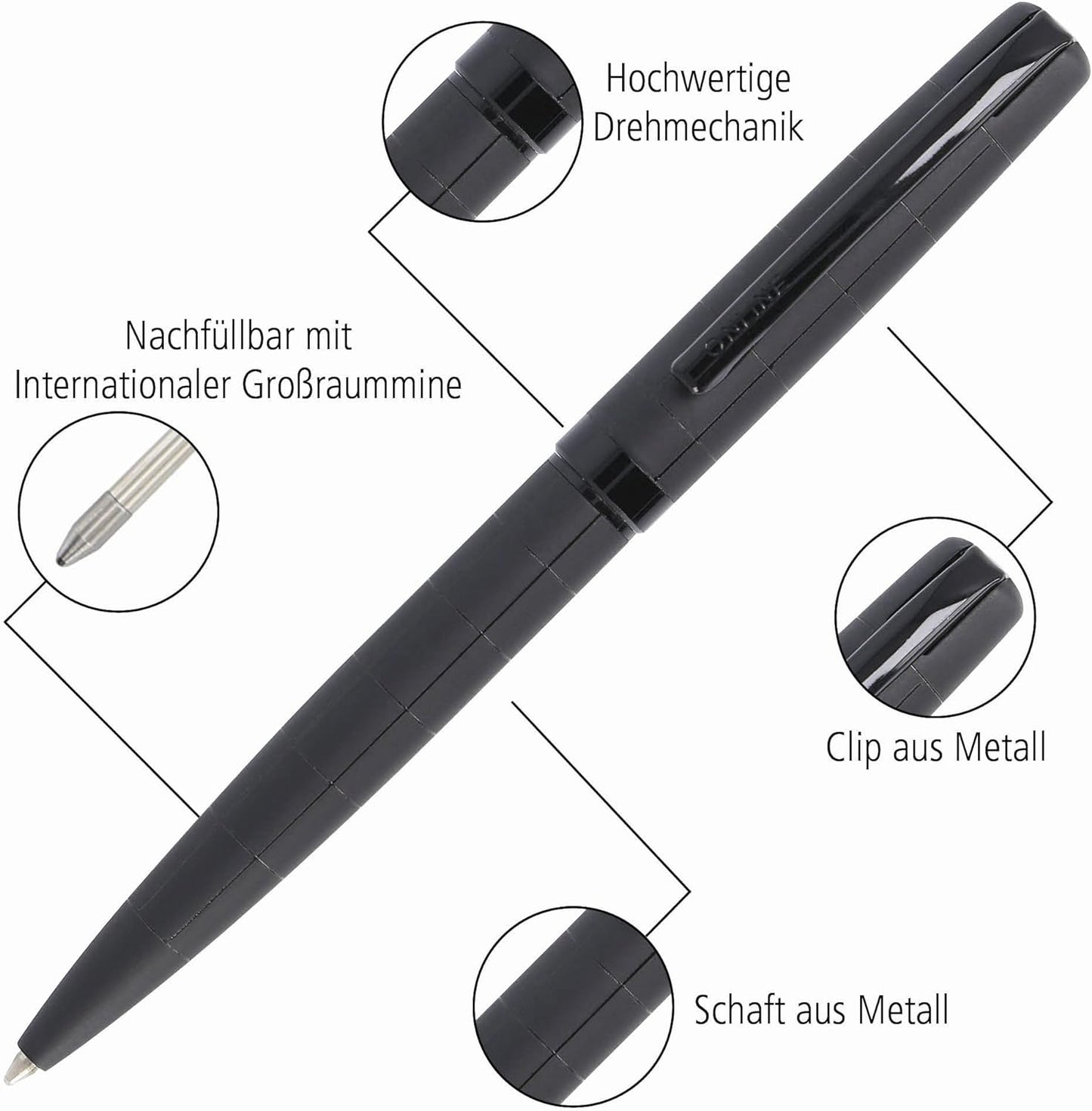 Online Eleganza Ballpen I Black I Replaceable Large Refill I Metal Biro I Ink Colour Black I Retractable I Ballpoint Pen In Gift Box 34567