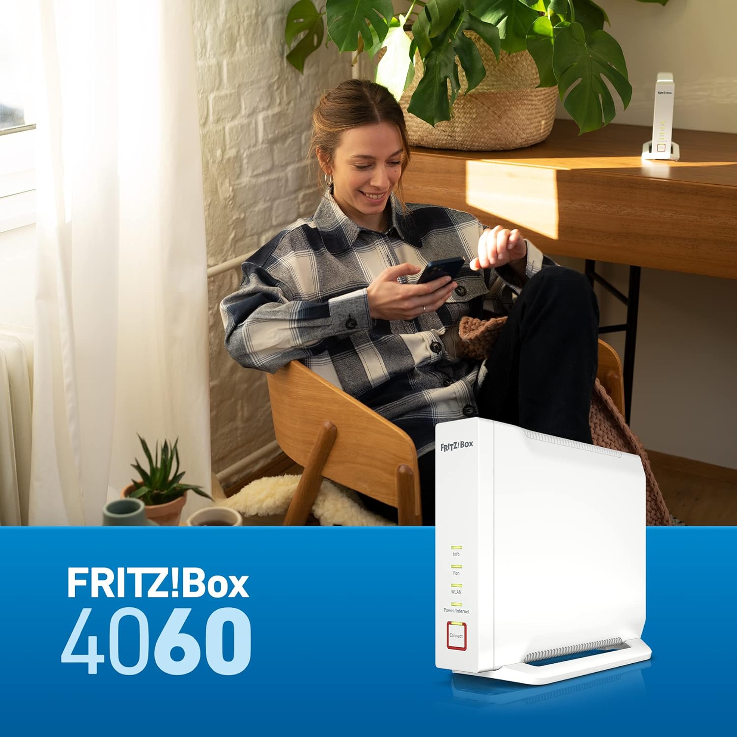 AVM FRITZ!Box 4060 (Wi-Fi 6 Mesh Router, up to 4,800 Mbps (5 GHz) & 1,200 Mbps (2.4 GHz), 3 x Gigabit LAN, DECT Base, USB 3.0, German Version Single