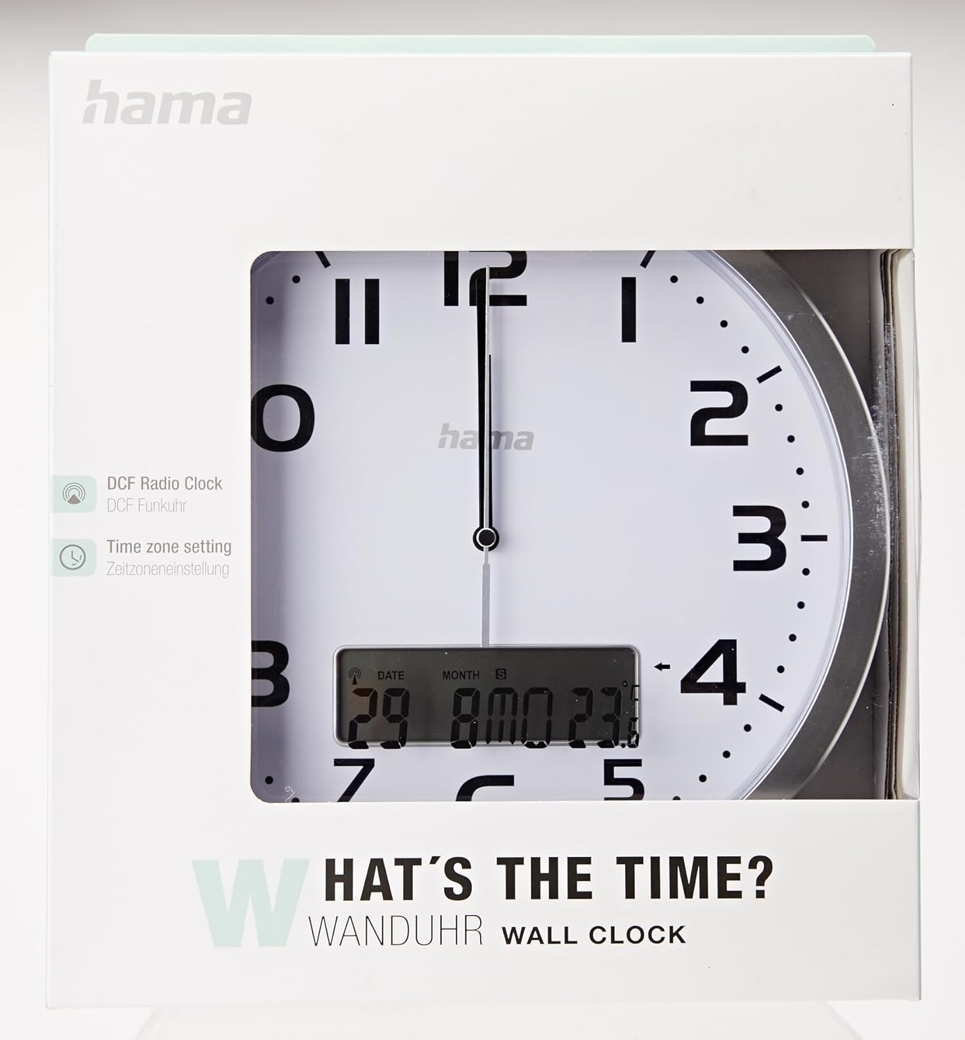 Hama Funk-Wanduhr digital (große Funkuhr mit analoger Zeitanzeige, Wanduhr mit digitaler Kalender- und Temperaturanzeige, inkl. Batterie) silber