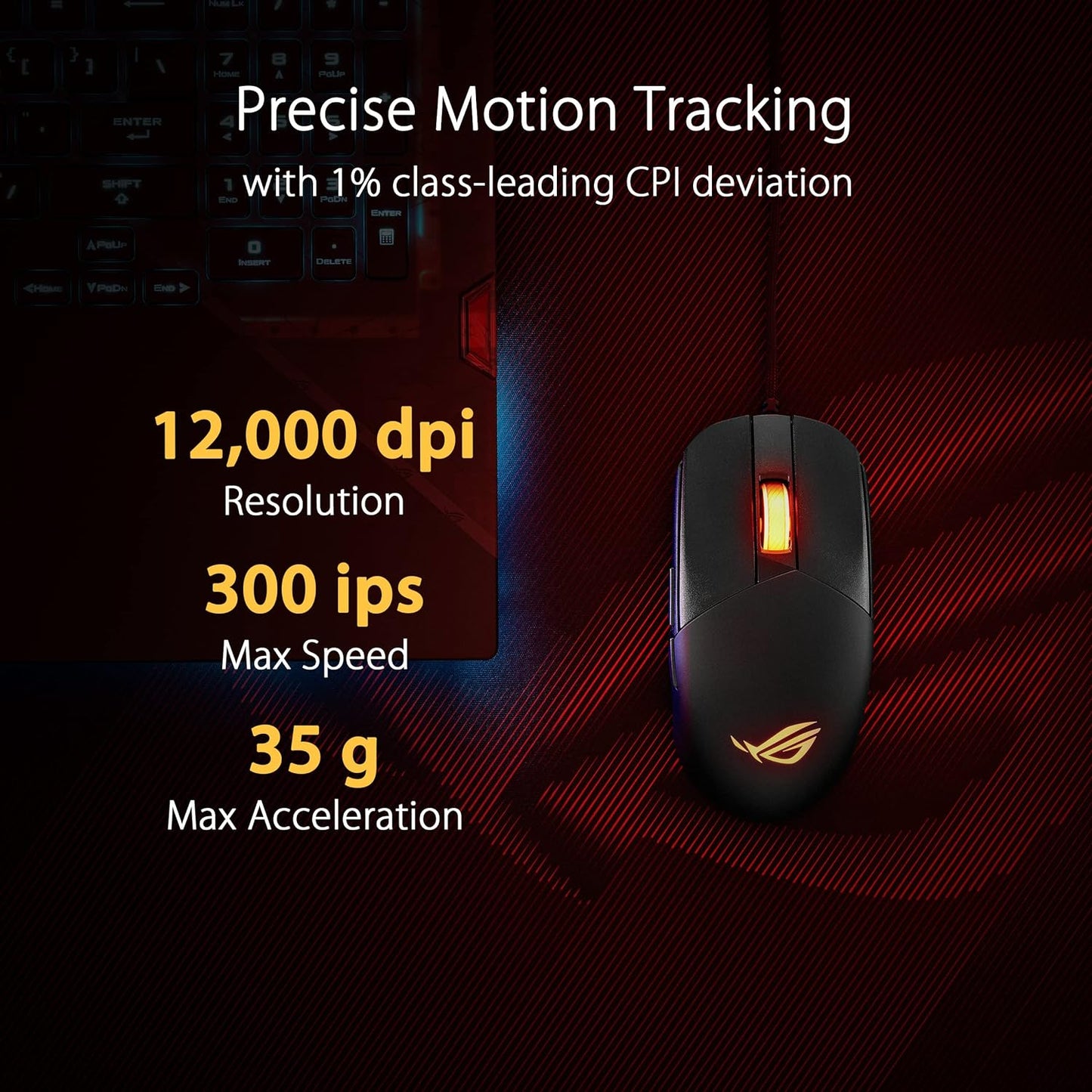 ASUS ROG Strix Impact III Gaming Mouse, Semi-Ambidextrous, Wired, Lightweight, 12000 DPI sensor, 5 programmable buttons, Replaceable switches, Paracord cable, FPS gaming mouse
