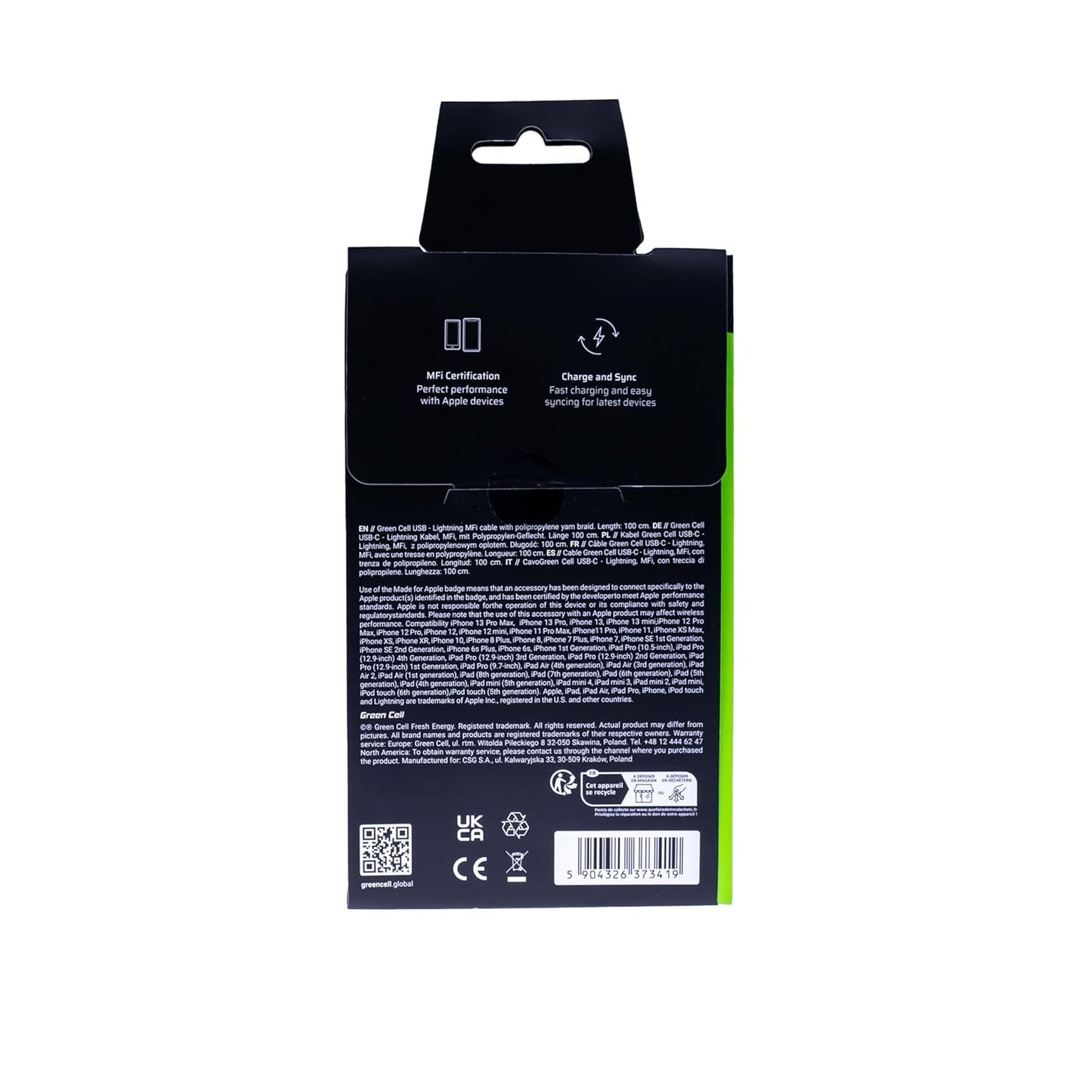 Cable USB-C a USB-C Blanco 1.2m Green Cell PowerStream, Power Delivery 60W, carga rápida Quick Charge 3.0 y transferencia de datos 480Mbps, trenzado reforzado, smartphones y tabletas