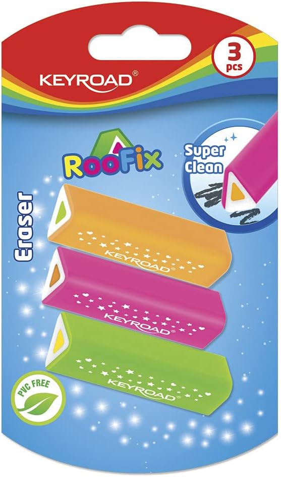 Keyroad Universal-Radiergummi 3 Stck. Roofix Dreieckig/Blister/Mischfarben/aus Thermoplastischem Gummi Höchster Qualität/Kinder Kleine Lustige Radiergummi, KR971813