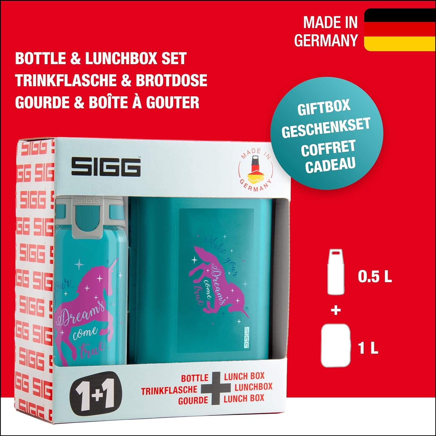 SIGG - Kids - Viva One - Suitable For Carbonated Beverages - Leakproof - Dishwasher Safe - BPA Free - Sports & Bike - 0.5L 1 Unicorn Bottle & Lunchbox