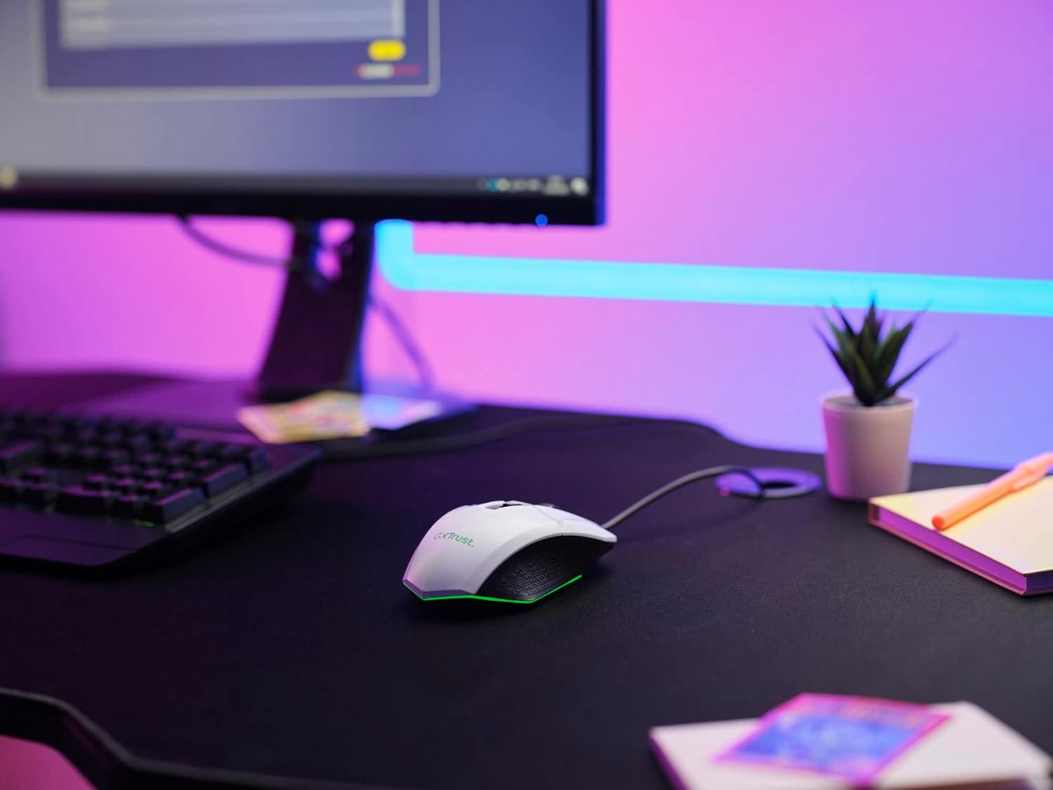 Trust Gaming GXT 109W Felox Gaming Mouse with 6 Programmable Buttons, Advanced Software, Multicolour LED Lighting, 200-6400 DPI, 1.5m USB Cable, RGB Computer Mouse for PC, Laptop, Windows - White Wired White