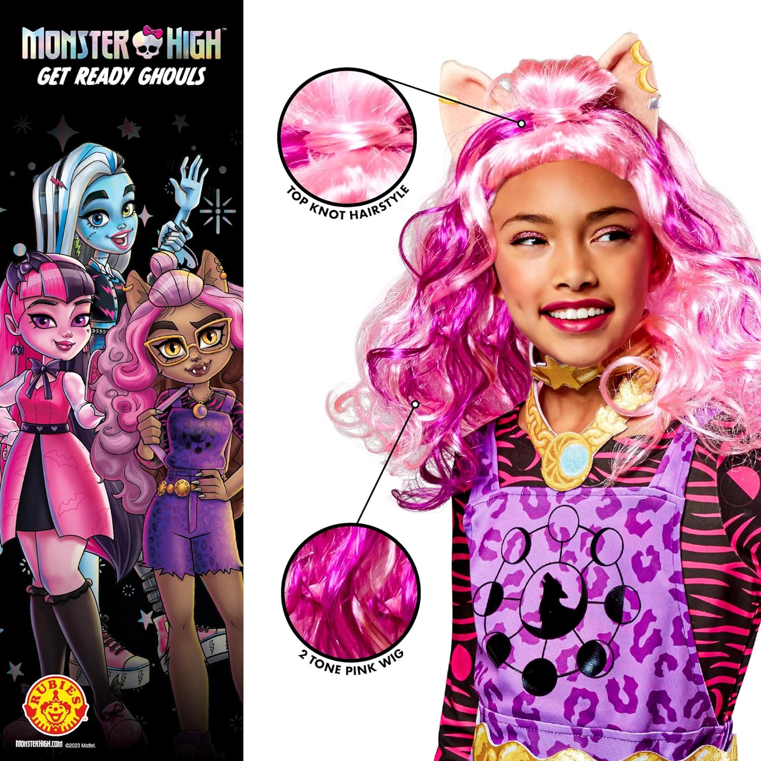 RUBIES - Déguisement Classique Clawdeen - 5 à 13 ans - Ou Perruque Rose Clawdeen - Taille Unique - Déguisement pour Enfant - Pour Halloween, Anniversaire, Carnaval - Idée Cadeau de Noël
