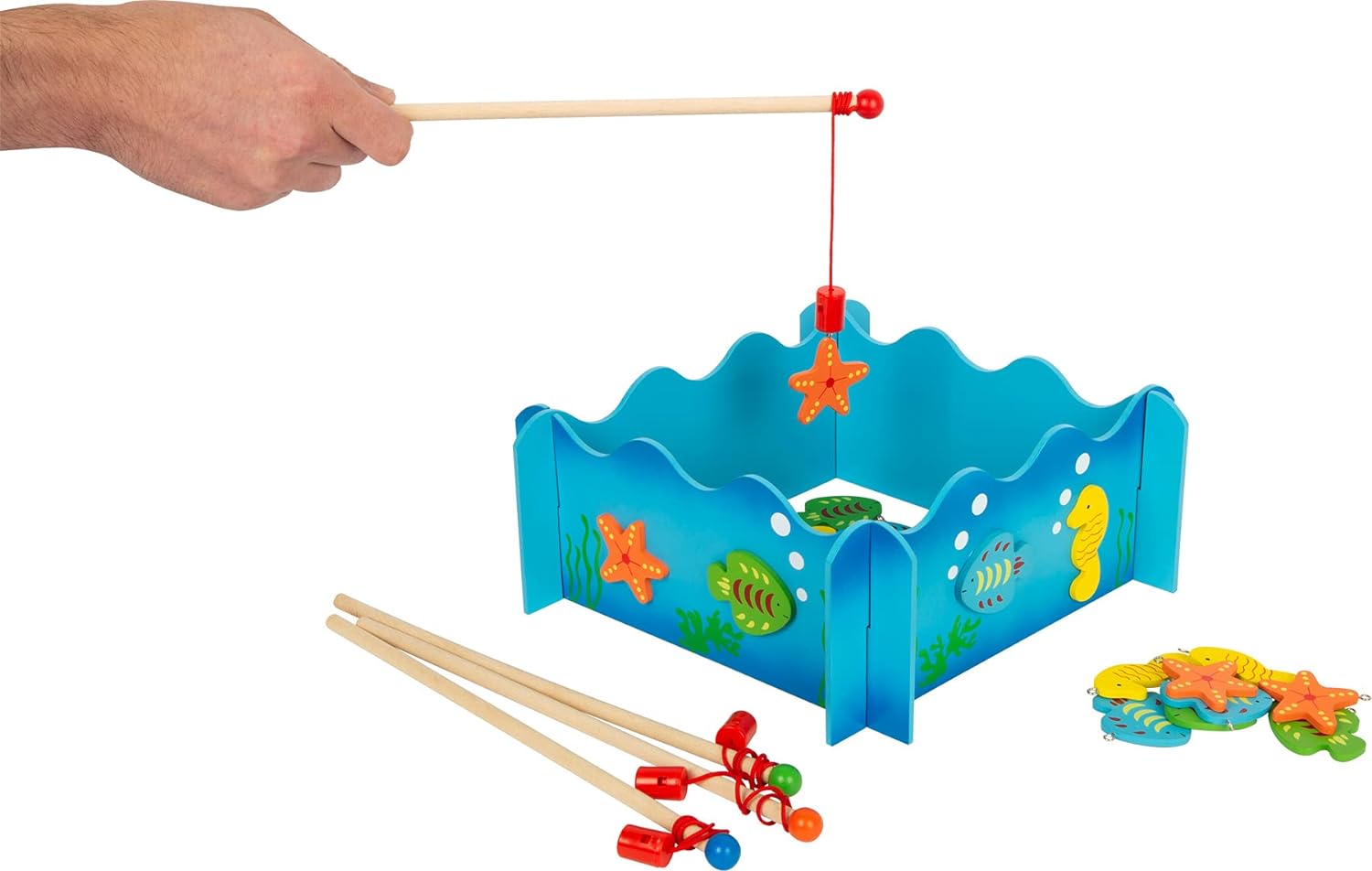 small foot 8196 Fishing game Ocean life made of wood, magnetic game with fishing pool, four fishing rods and fish