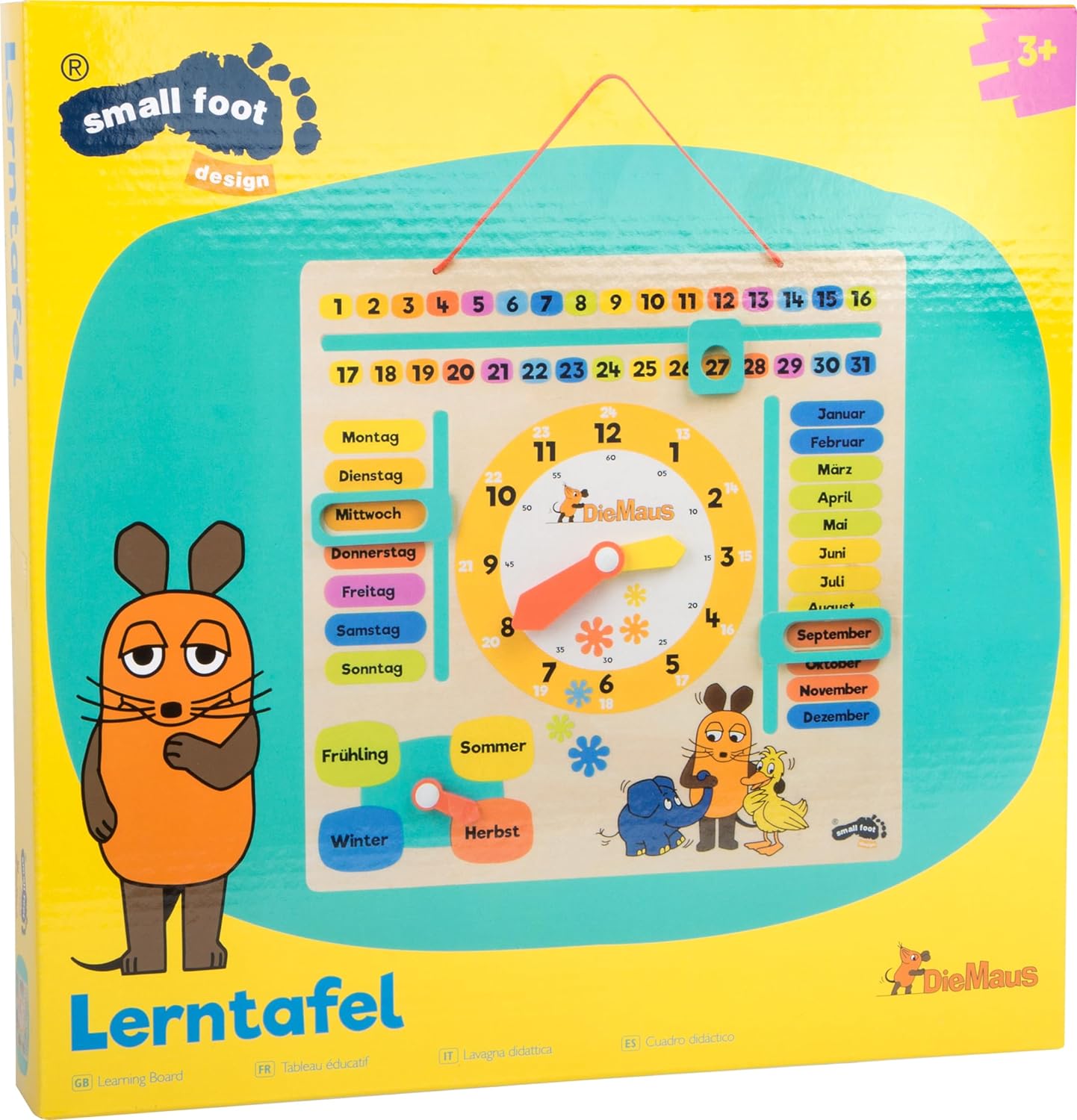 small foot 10496 Learning board "Mouse" made of wood, teaches date, season and time, from 3 years on The show with the mouse