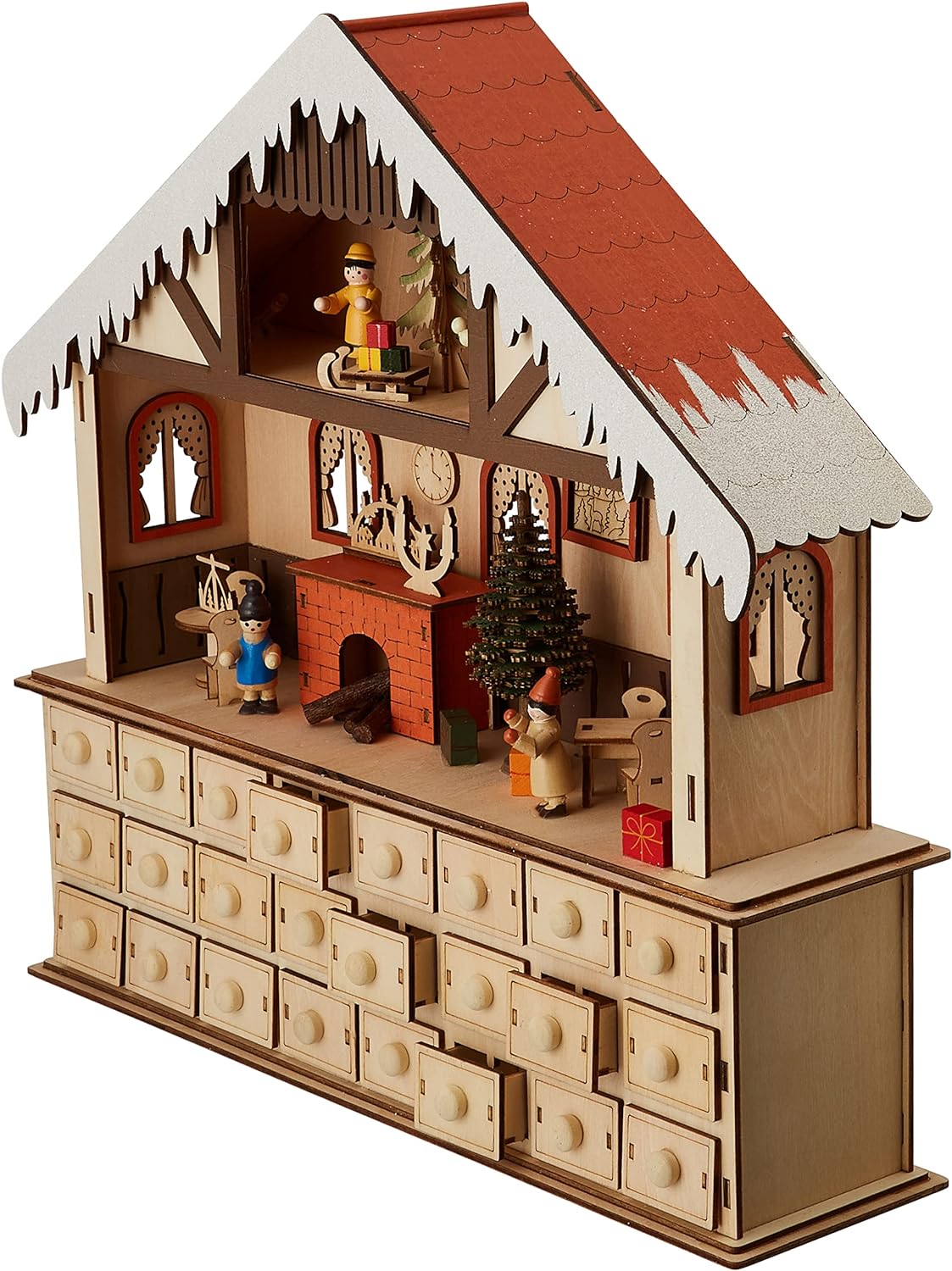 Small Foot Living Room Advent Calendar with Lights, Wood, Nature, 39 x 10 x 38 cm