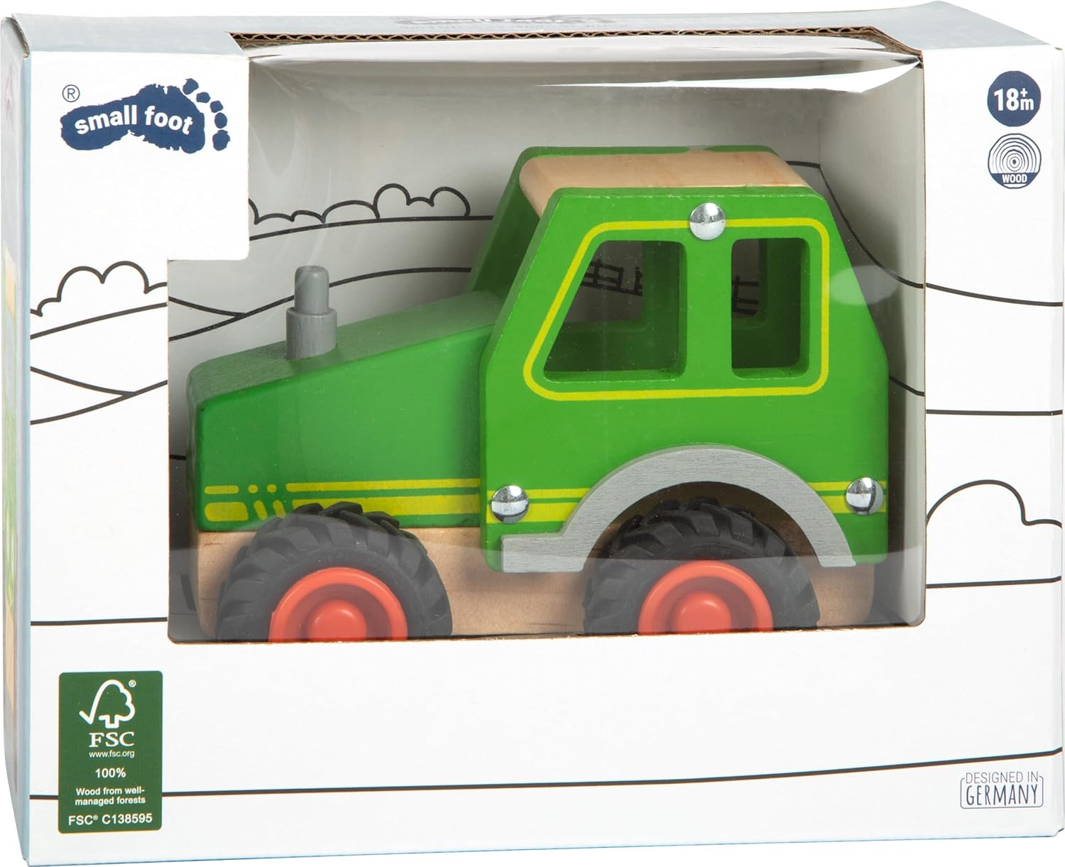 Small Foot 11078 Tractor Made of Wood for Children 18 Months and Older, FSC 100%-Certified, Also Suitable for Outdoor Play Traktor Toy, Green