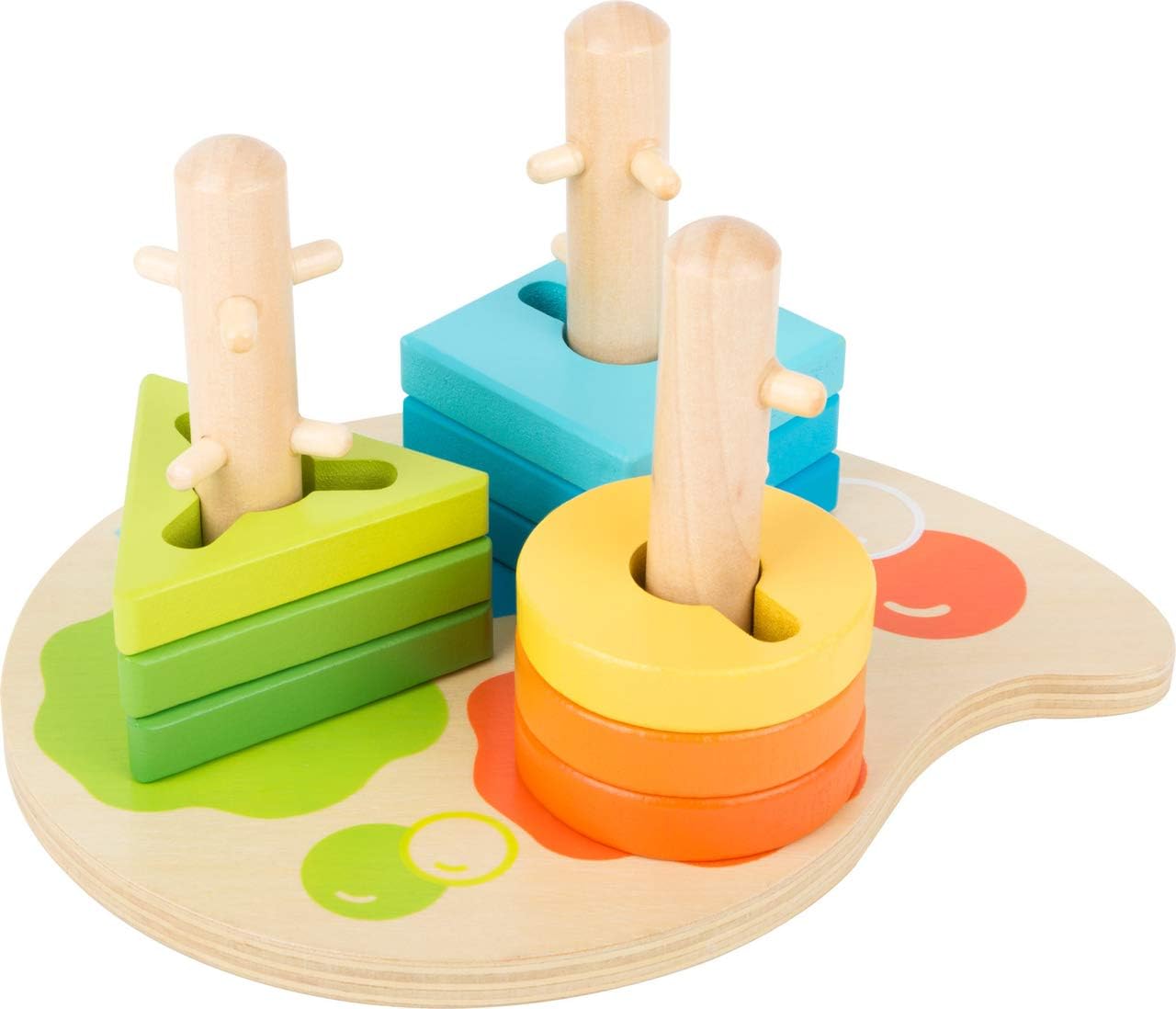 Small Foot 11190 Motor skills Shapes and Colours made of wood, plug-in game with three different geometric forms Toy, Multicolour