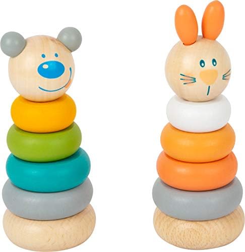 Small Foot 11714 Stacking Tower Display, Set of 12, Insert Game in Trendy Pastel Colours & Animal Motifs, Ages 12+ mths. Toys