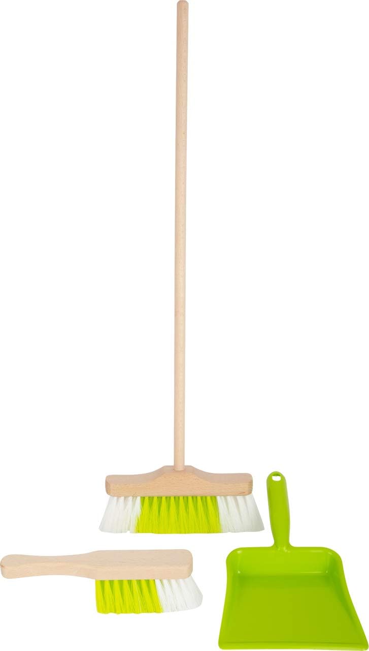 Small Foot 11767 Sweeping Set with Broom, Green, Made of Wood and Plastic, Robust Household Toy, for Ages 3+ Years
