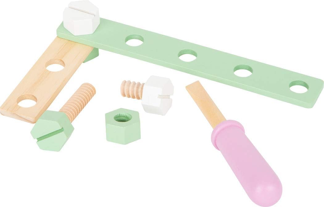 small foot 11875 Wooden Construction Nordic, creative building set w/tools and accessories, for kids aged 3+ years Toys, Blue Mint Pastel