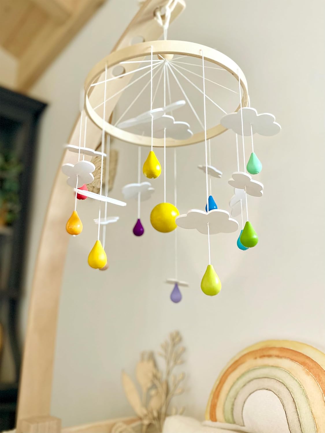 small foot Mobile Rainbow Made of Wood, Decoration in Child-Friendly Design, for Toddlers and Babies, 12335 Toys, Multicolor