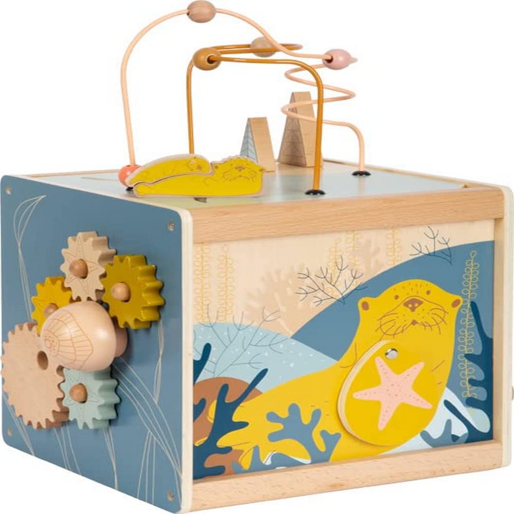 small foot Cube Seaside, Wood, Versatile Motor Activity Toy for Toddlers, Ages 12+ Months, 12393, Blue, Yellow