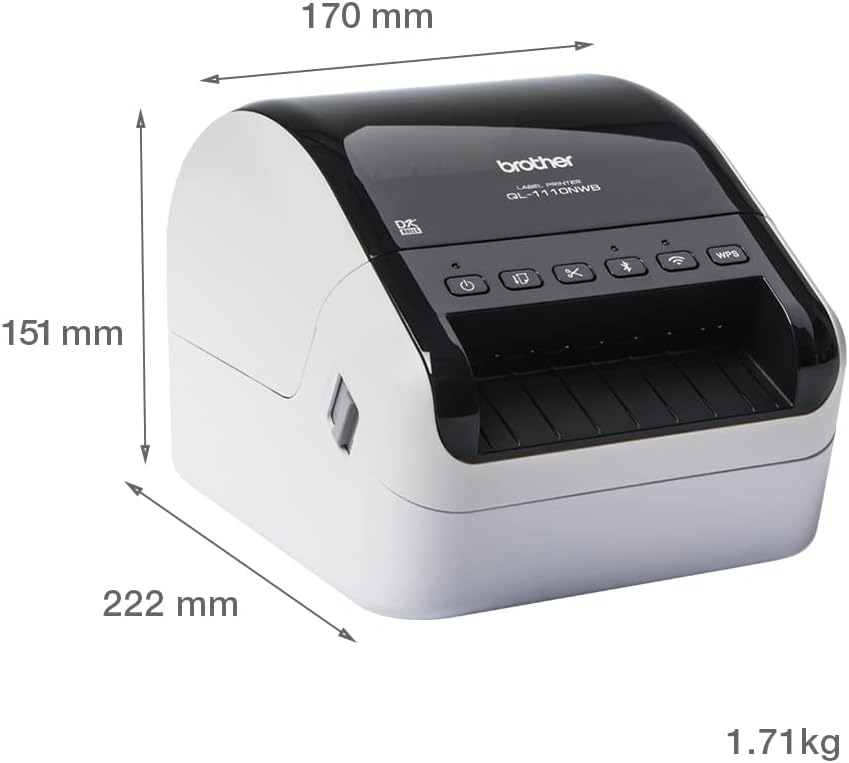 Brother QL-1110NWBc Label Printer | Shipping Labeller | Wireless/USB 2.0 | Desktop | Wide Format 4 Inch Labels | UK Plug