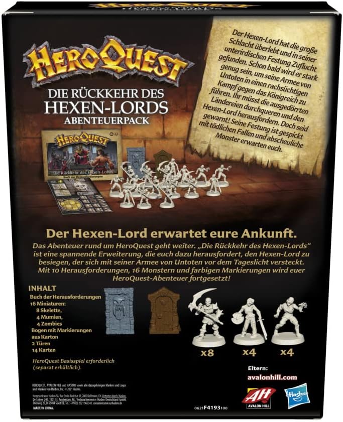 My little Pony Hasbro Avalon Hill HeroQuest The Return of the Witch Lord Adventure Pack, Dungeon Crawler Game from 14 Years, HeroQuest Base Game Required, Multi-coloured, One Size, F4193800 ( German