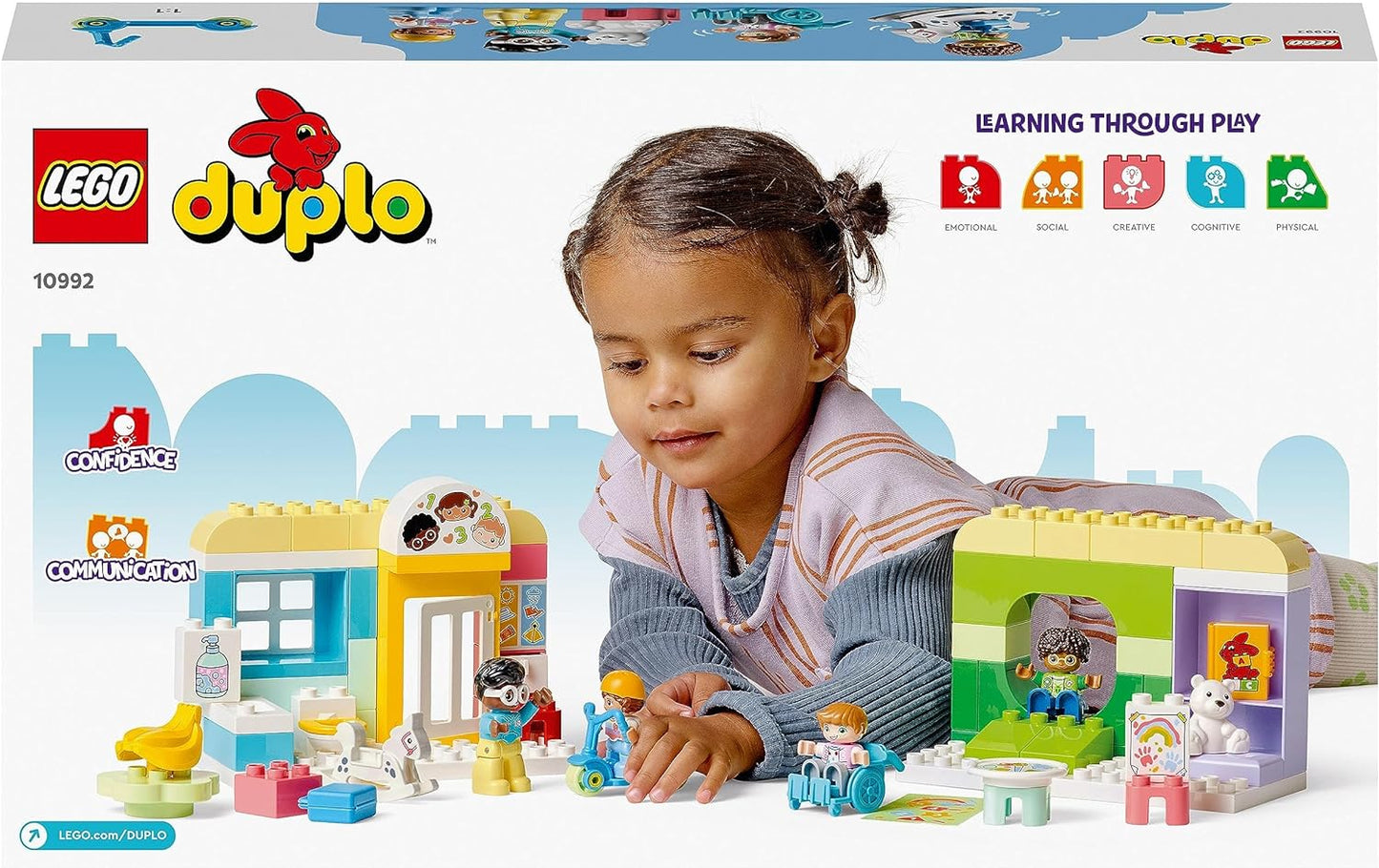 LEGO 10992 DUPLO Spielspaß in der Kita, Lern-Spielzeug für Kleinkinder ab 2 Jahren, Set mit Bausteinen und 4 Figuren inkl. Vorschullehrerin