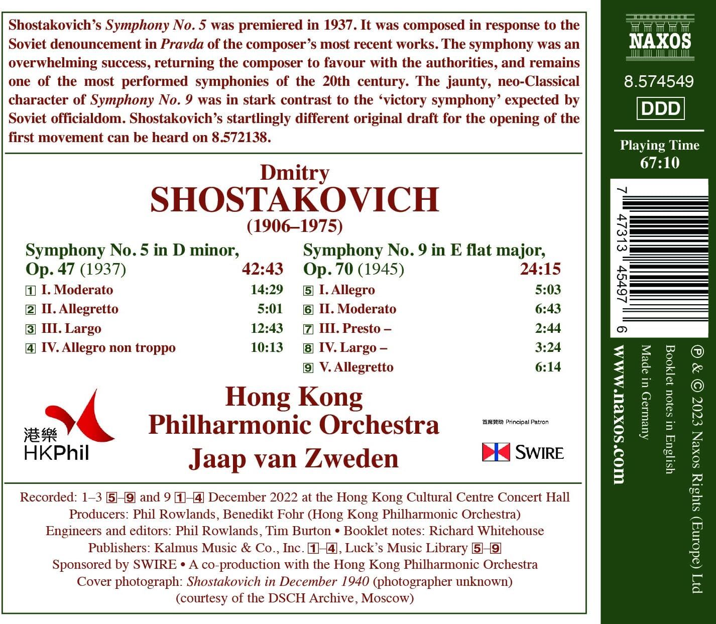 Shostakovich: Symphonies Nos. 5 and 9