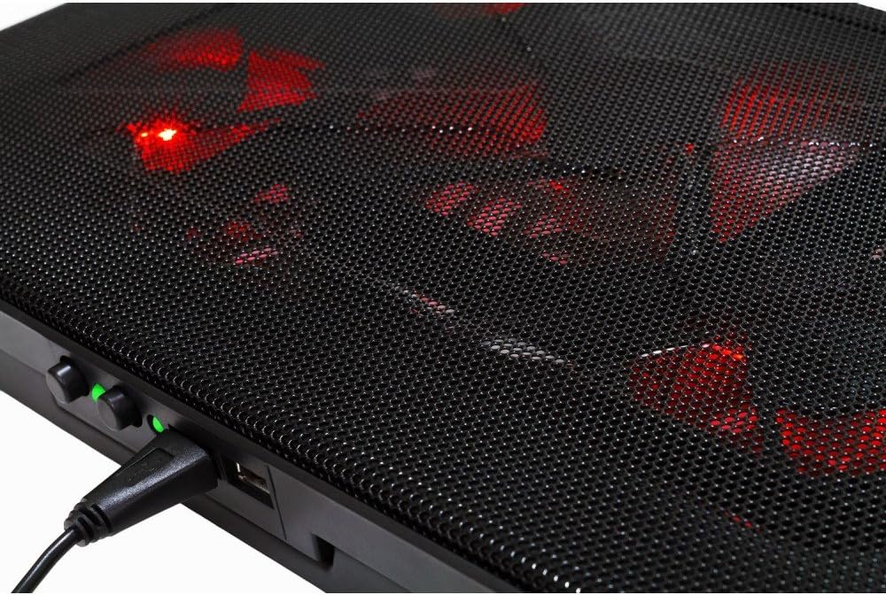 MARSGAMING Mars Gaming MNBC2 Cooling Base for Gaming Laptops up to 17.35 inches (5 Ultra-Silent Fans, Red LED, 2 x USB 2.0), Black and Red