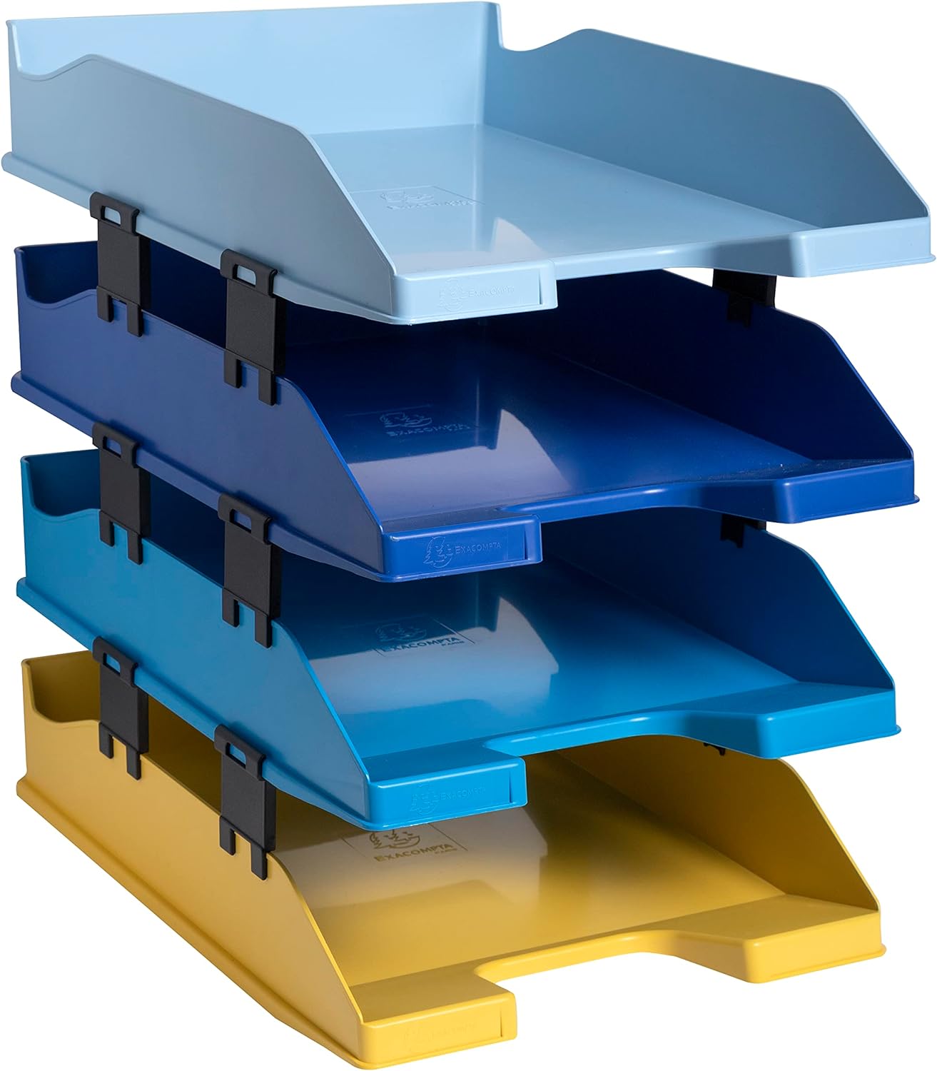 Exacompta - Ref. 113202SETD - Set of 4 COMBO MIDI Bee Blue letter trays - dimensions 34.6 x 25 x 24.3 cm - for A4+ format documents - Blue Angel certified - assorted colours