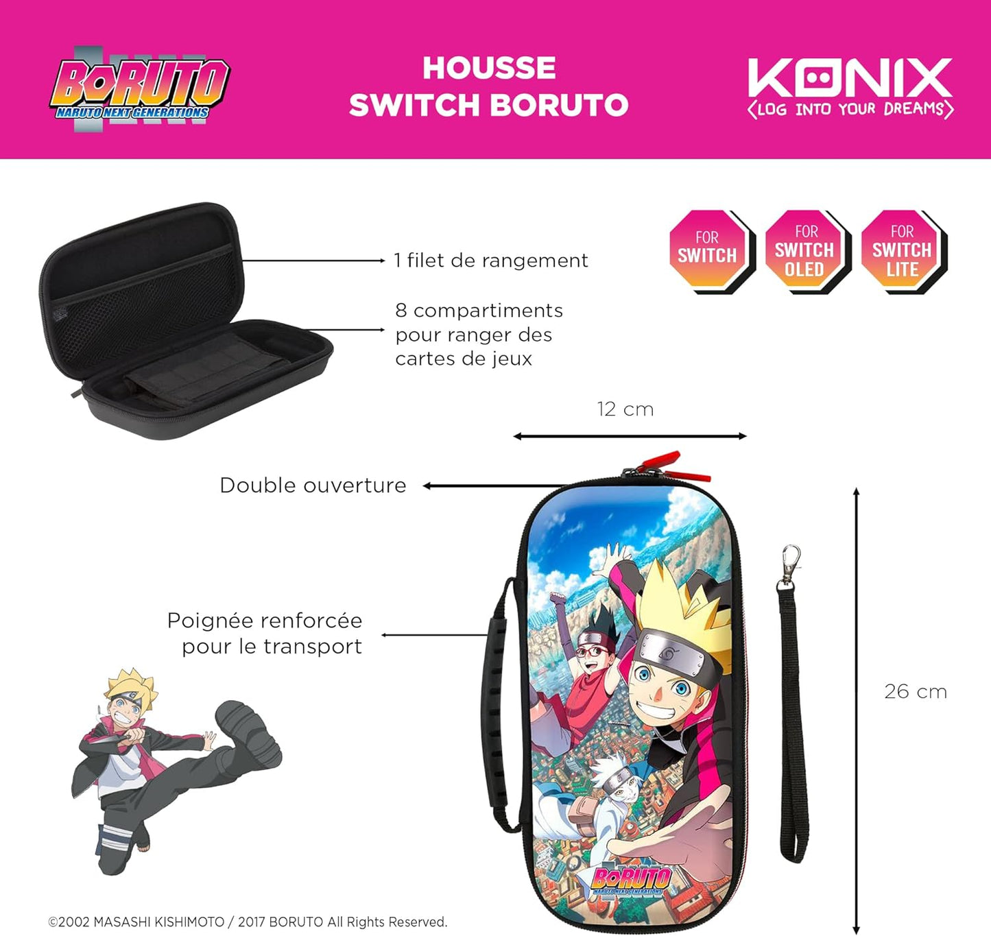 Konix Boruto Naruto Next Generations Case and Storage Fly for Nintendo Switch - Team 7 Konoha, multicoloured, Fly - Team 7