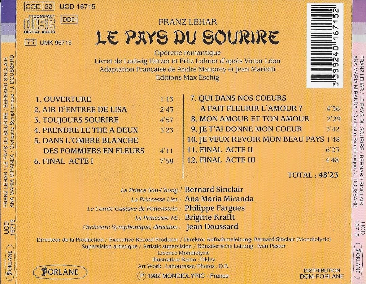 B. Sinclair,M. Miranda, P. Fargus, B. Kraft,Orch. Symphonique, J. Doussard