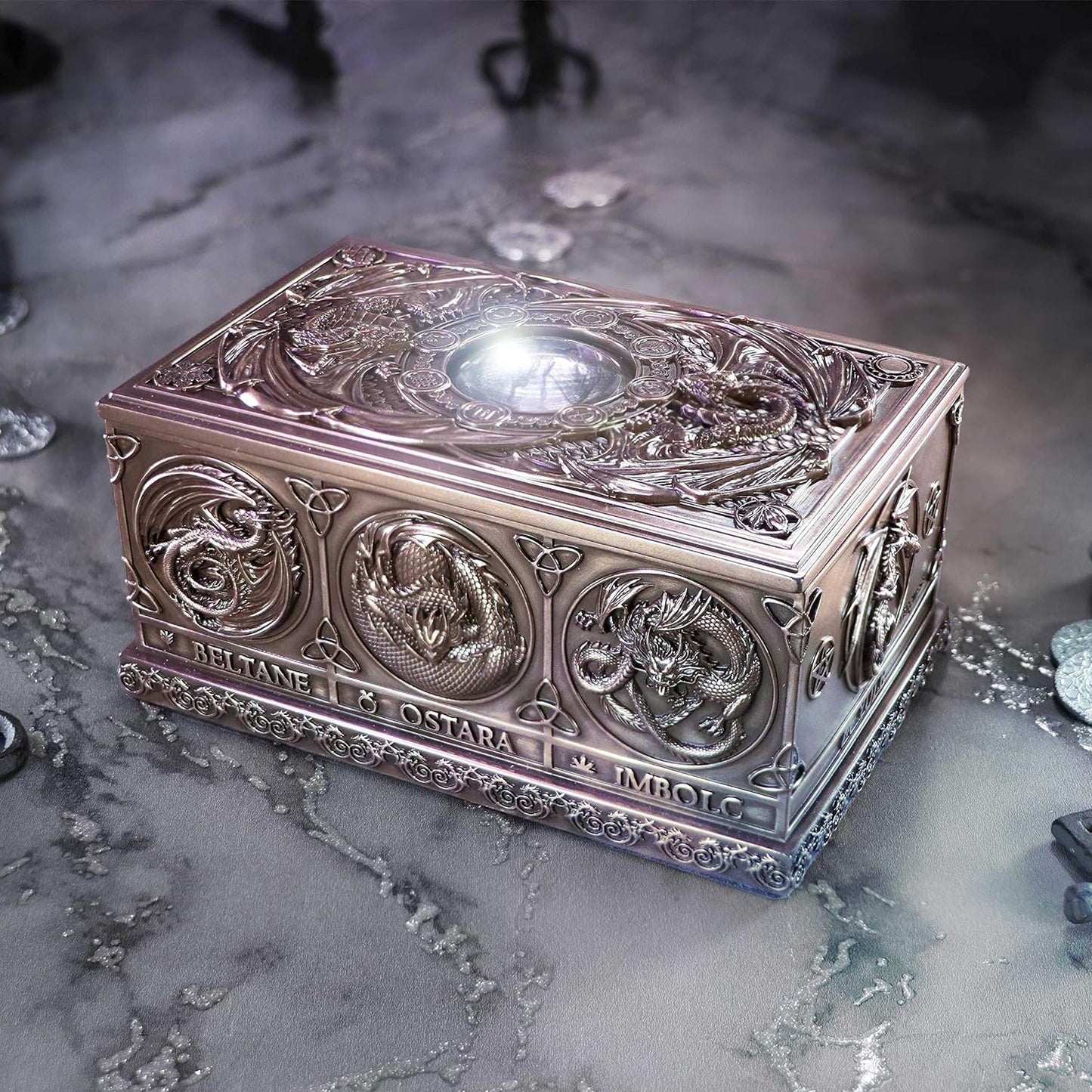 Nemesis Now Dragons of the Sabbats Tarot Box 14.5cm, Resin, Bronze, Anne Stokes Fantasy Giftware, Tarot Card Box, Finished in Bronze, Storage Box, Cast in the Finest Resin, Hand-Painted
