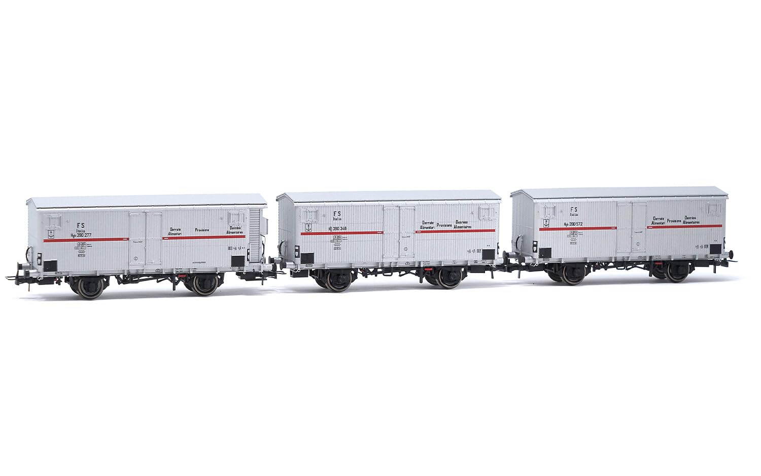 Rivarossi HR6605 FS 3-Einheiten-Packung Kühlwagen HGB 2-Achsen 2 ohne Bremserhaus 1 mit Silber-roten Streifen ep Rolling Stock - Wagons