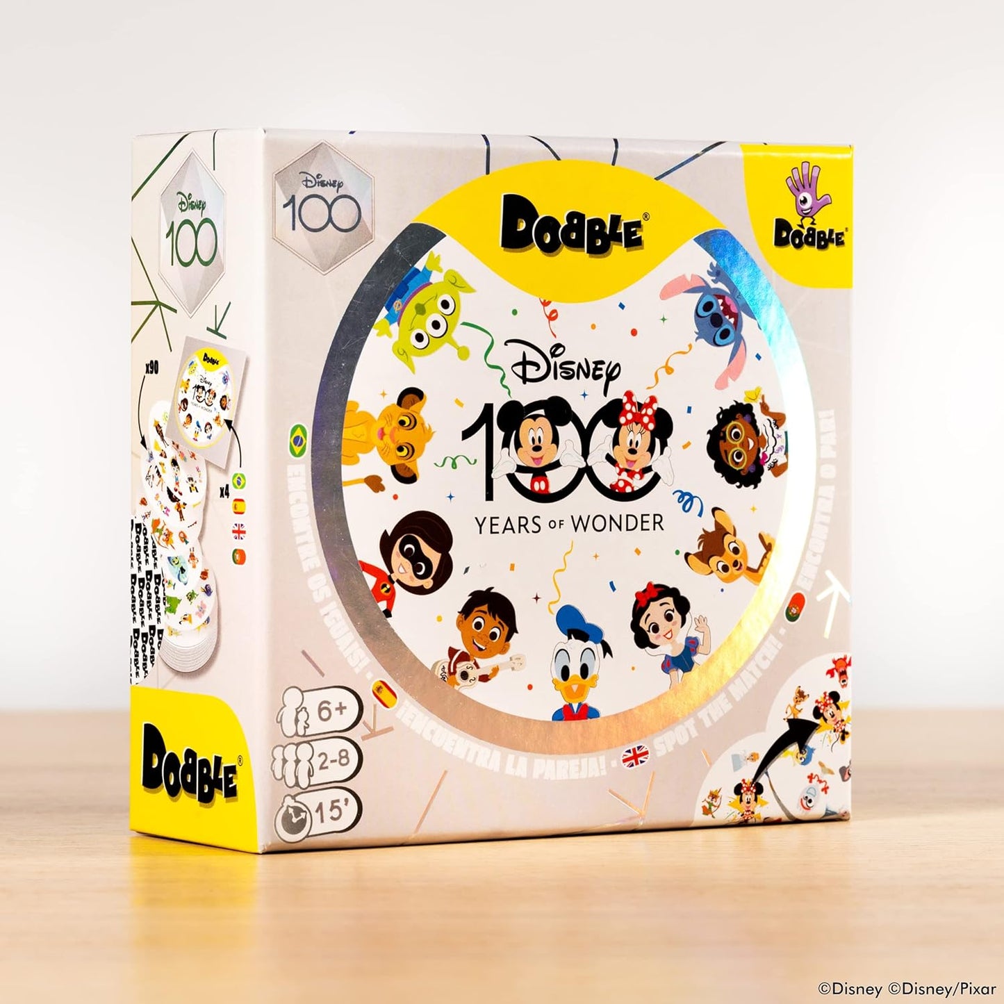 Zygomatic, Dobble Disney, Familienspiel, Kartenspiel, 2-8 Spieler, Ab 6+ Jahren, 15 Minuten, Deutsch, Mehrsprachig, 4. 90 Karten