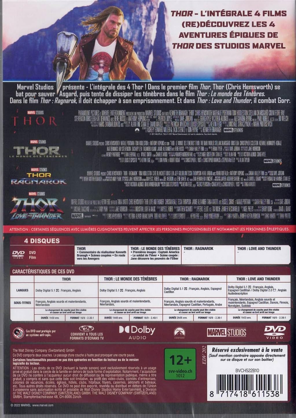 Coffret 4 DVD - Marvel - Thor L'intégrale des 4 Films