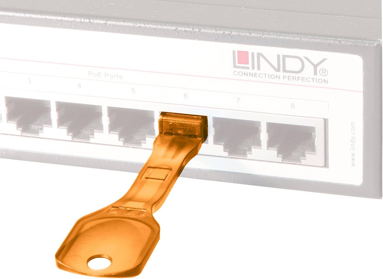LINDY 40480 RJ45 Port Schloss (10 Stück) mit Schlüssel: Code ORANGE