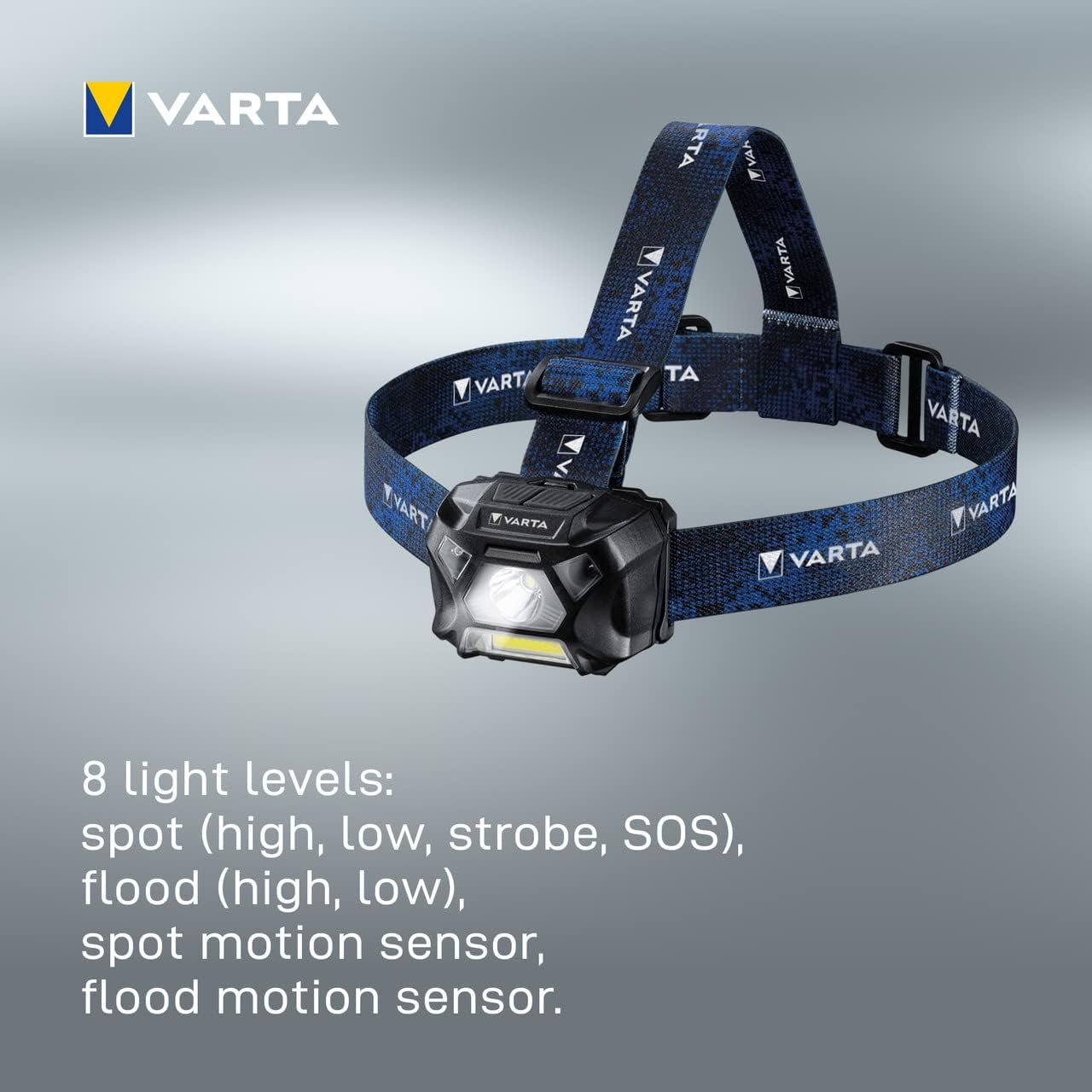 VARTA Work Flex Motion Sensor Head H20 (incl. 3X AA Longlife Power Batteries, 2 Light Modes, COB LED, Blue), 3 W