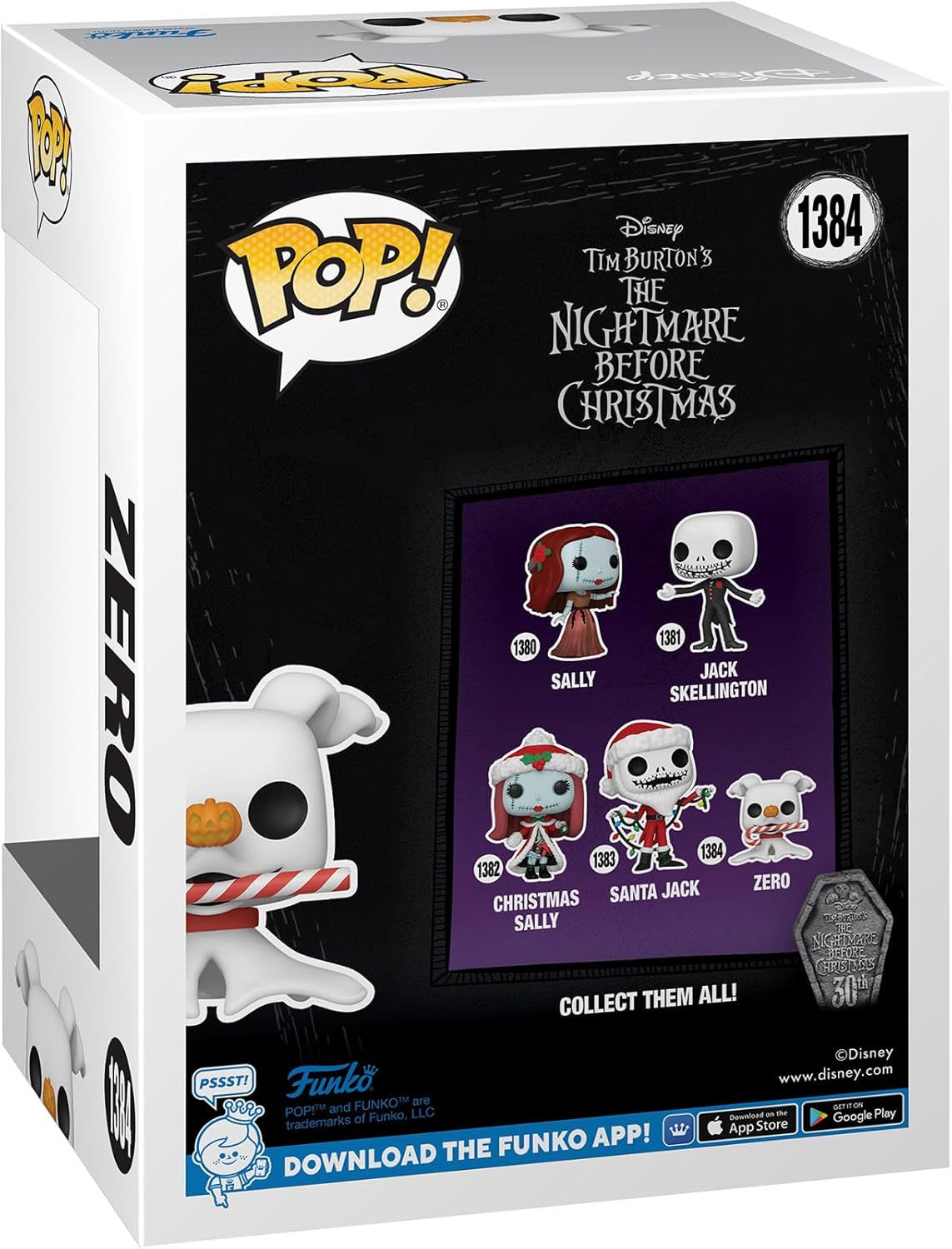 Funko Pop! Disney: the Night Before Christmas 30th - Zero With CandyCane - Disney: the Nightmare Before Christmas - Collectable Vinyl Figure - Gift Idea - Official Merchandise - Movies Fans