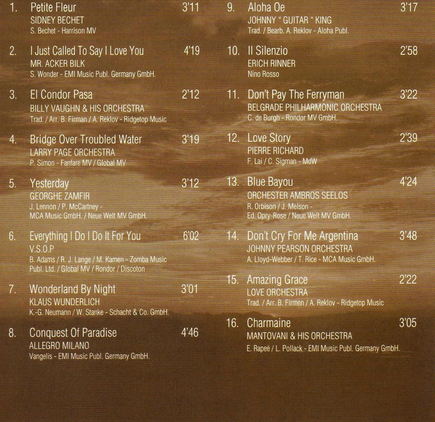 Sidney Bechet, Klaus Wunderlich, Mantovani, Billy Vaughn..