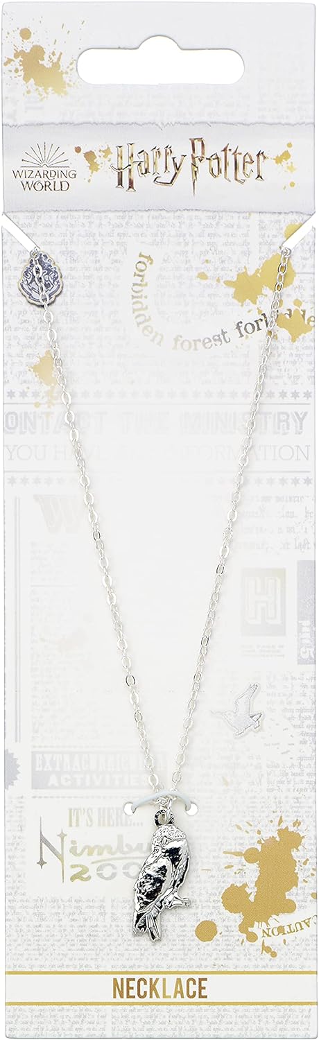 Harry Potter Official Hedwig Owl Link Chain Necklace by The Carat Shop, Harry Potter hanger en halsketting verzilverd Hedwig uil, Harry Potter The Carat Shop-Collana con Catena a Maglie di Gufo, One Size