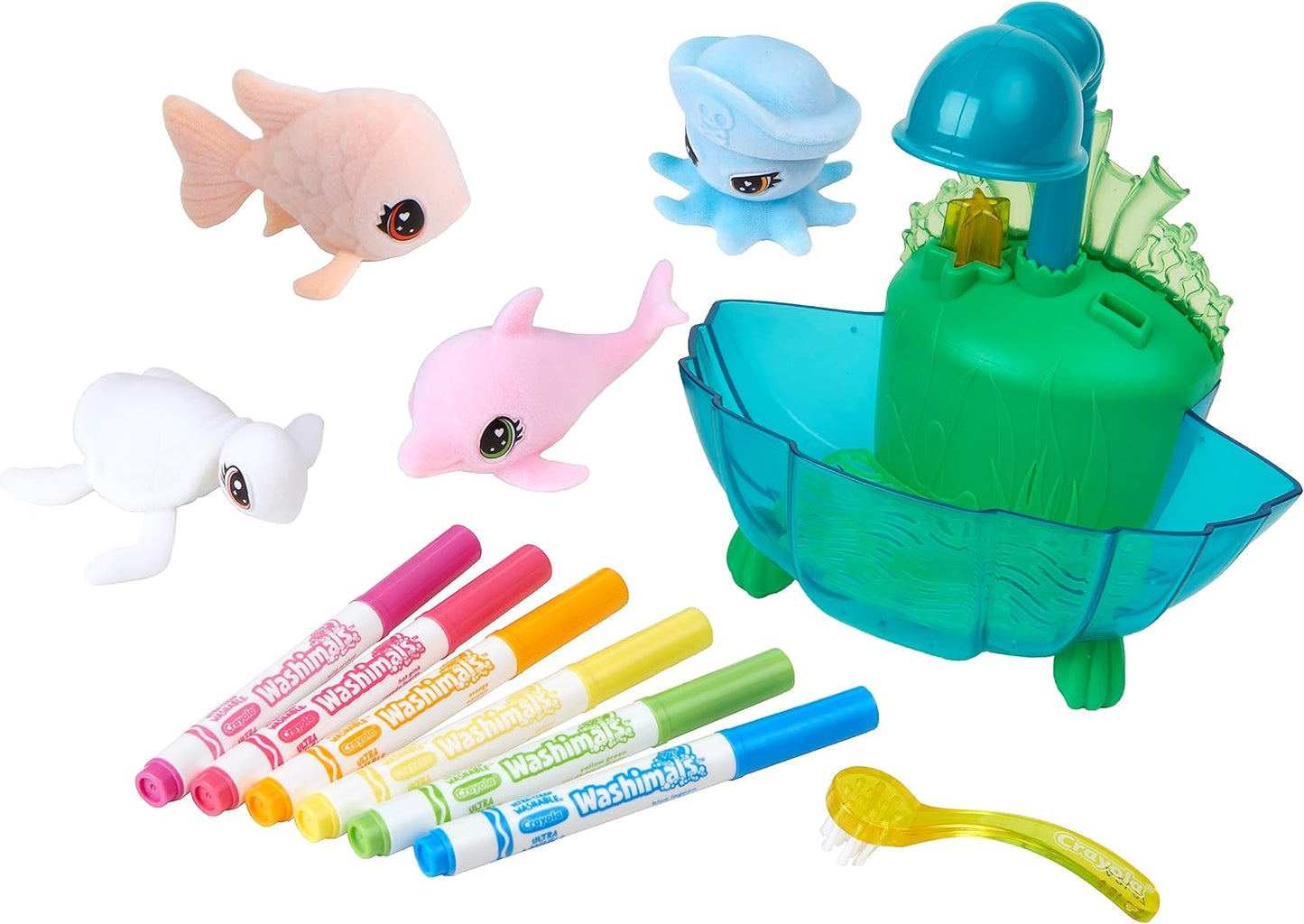 Crayola Washimals Pets - Set da gioco Ocean Glow Lagoon, colora i tuoi animali Washimal ancora e ancora, include 6 pennarelli lavabili, ideale per bambini dai 3 anni in su