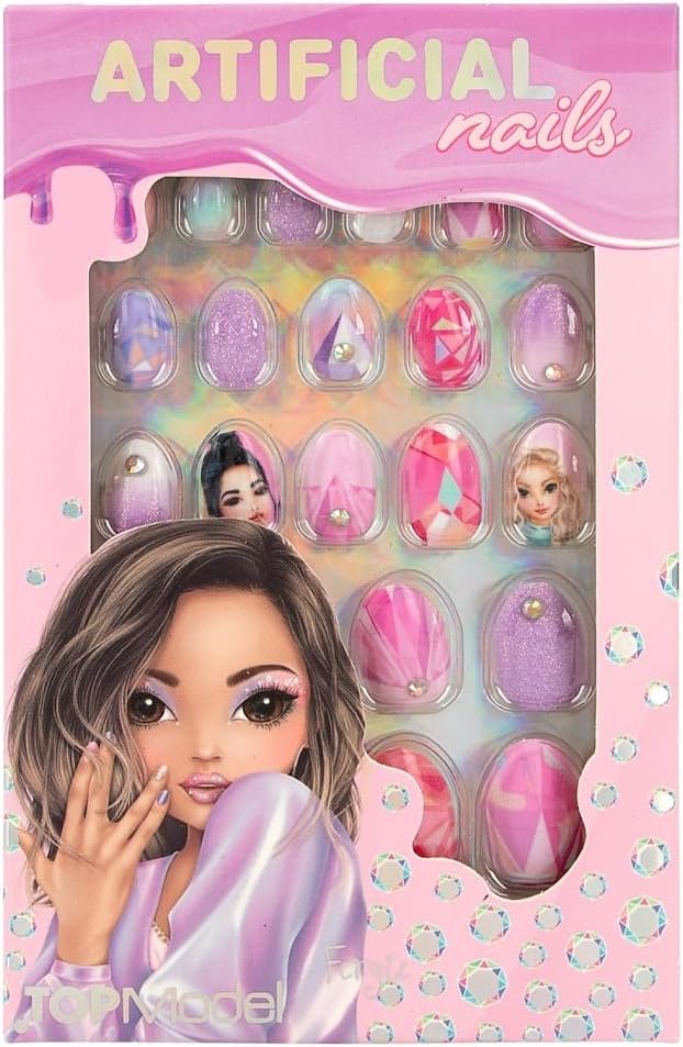 Depesche TOPModel Beauty and Me 12686 Self-Adhesive False Nails Patterns, 24 Artificial Pointed Fingernails in Various Sizes