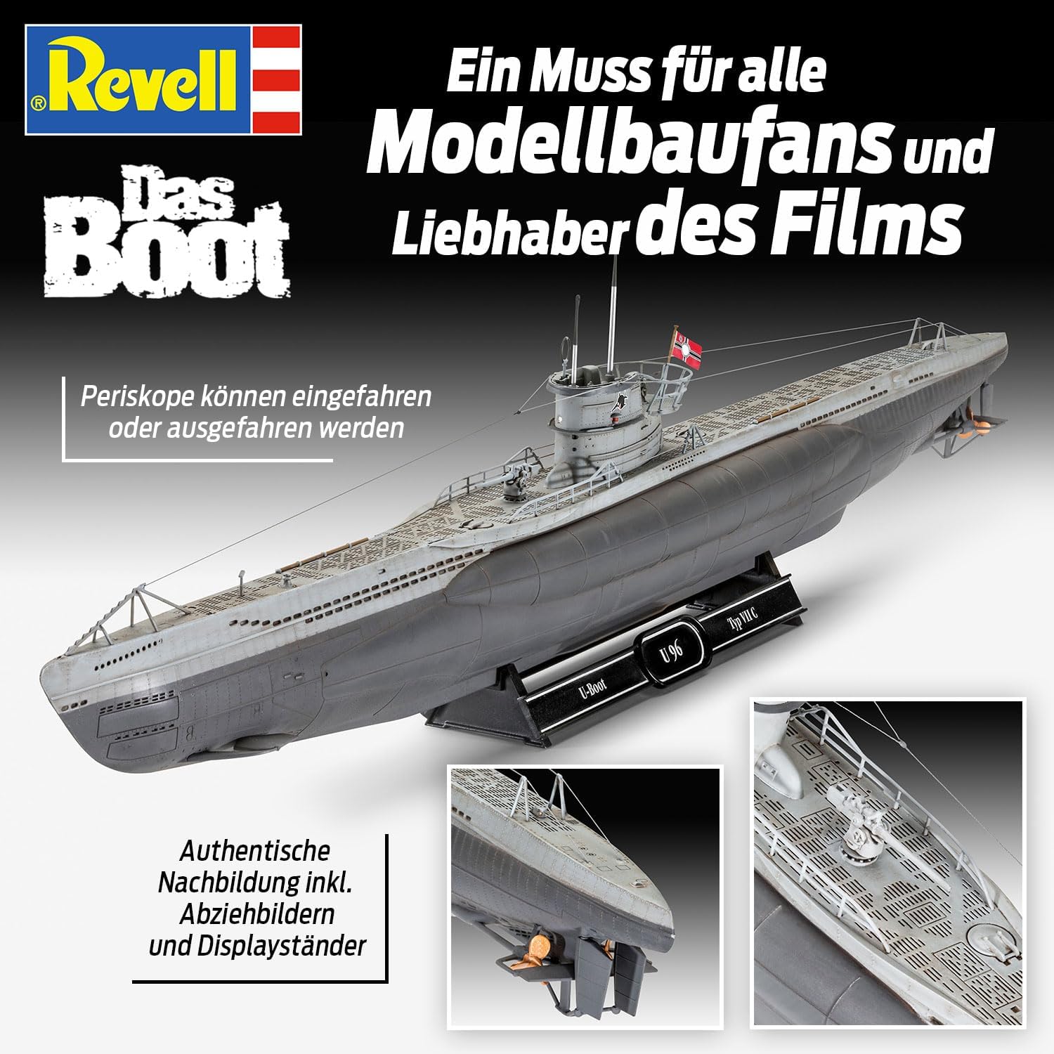 Revell-Revell-05675 Regalo Set Das BOOT-40 Aniversario, Escala 1:144, con Pinturas Base, Pegamento y brocha Other License Película Kit de Modelo de plástico, Color sin Pintar, Mittel (05675