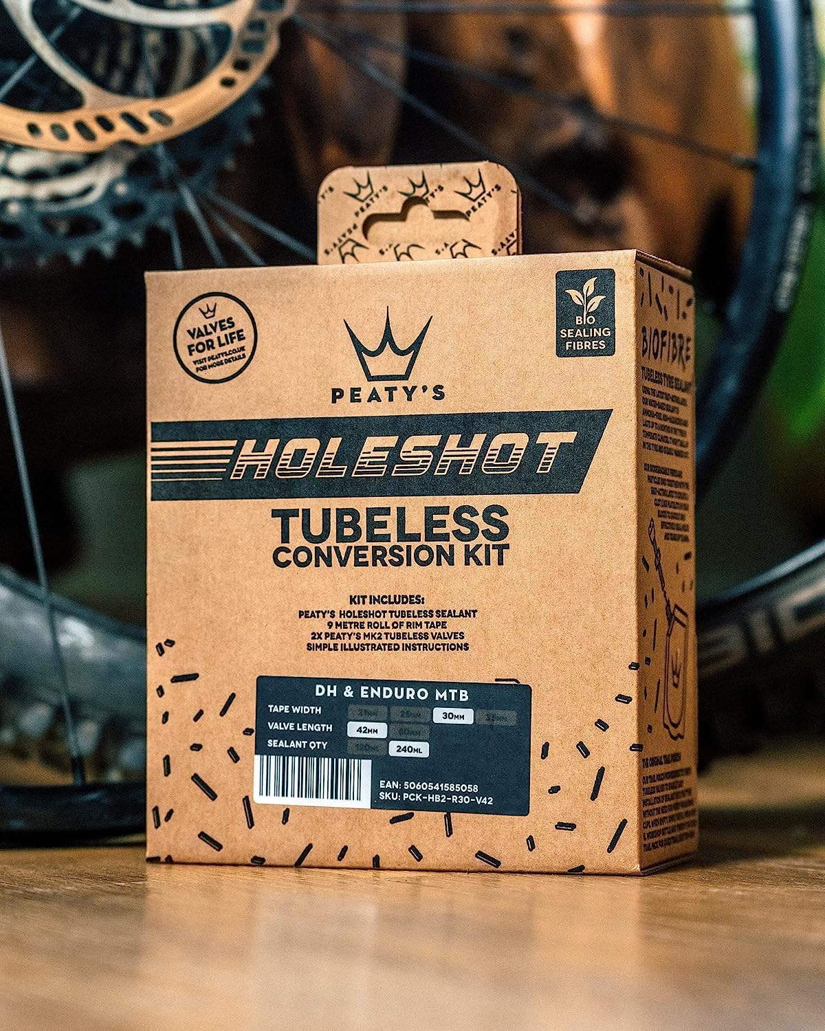 Peaty's Tubeless Wheel Conversion Kit - Enduro, DH, Gravel & Road Bike Kits - Includes: Tubeless Valves, Rim Tape & Biofibre Tyre Sealant Pouch - Premium Easy Step-By-Step First Time Setup Guide 25mm XC & Trail