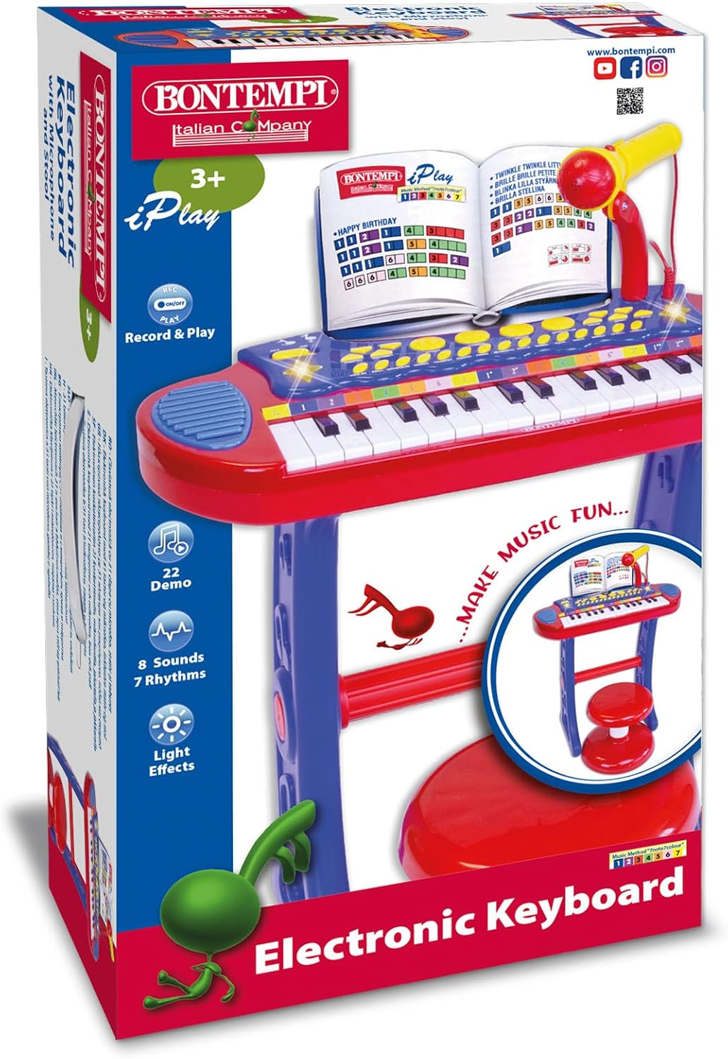 Bontempi- MiniMaestro-Tastiera Giocattolo Elettronica a 31 Tasti con Microfono e Accessori, 450x430x610 mm, Colore Rosso, 13 3240