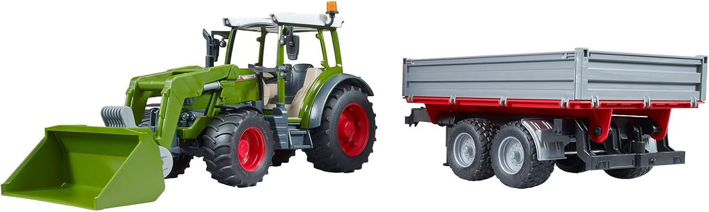 Bruder Fendt Vario 211 met voorlader en kiep trailer