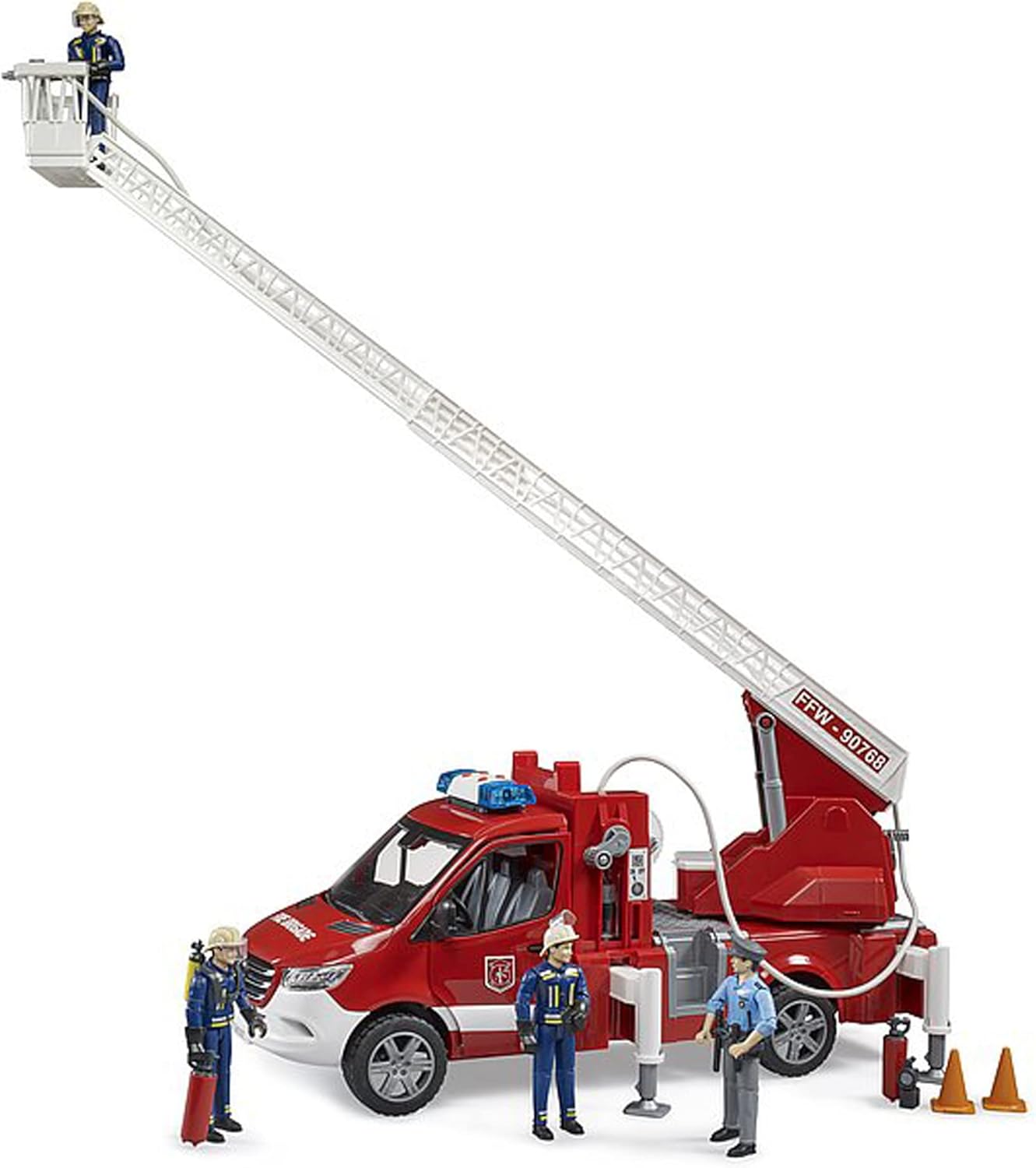 Bruder 02673 Mercedes-Benz Sprinter Fire Brigade with Rotary Ladder, Pump & Light & Sound Module – 1:16 Scale, Compatible Figures & Accessories, Ages 4+