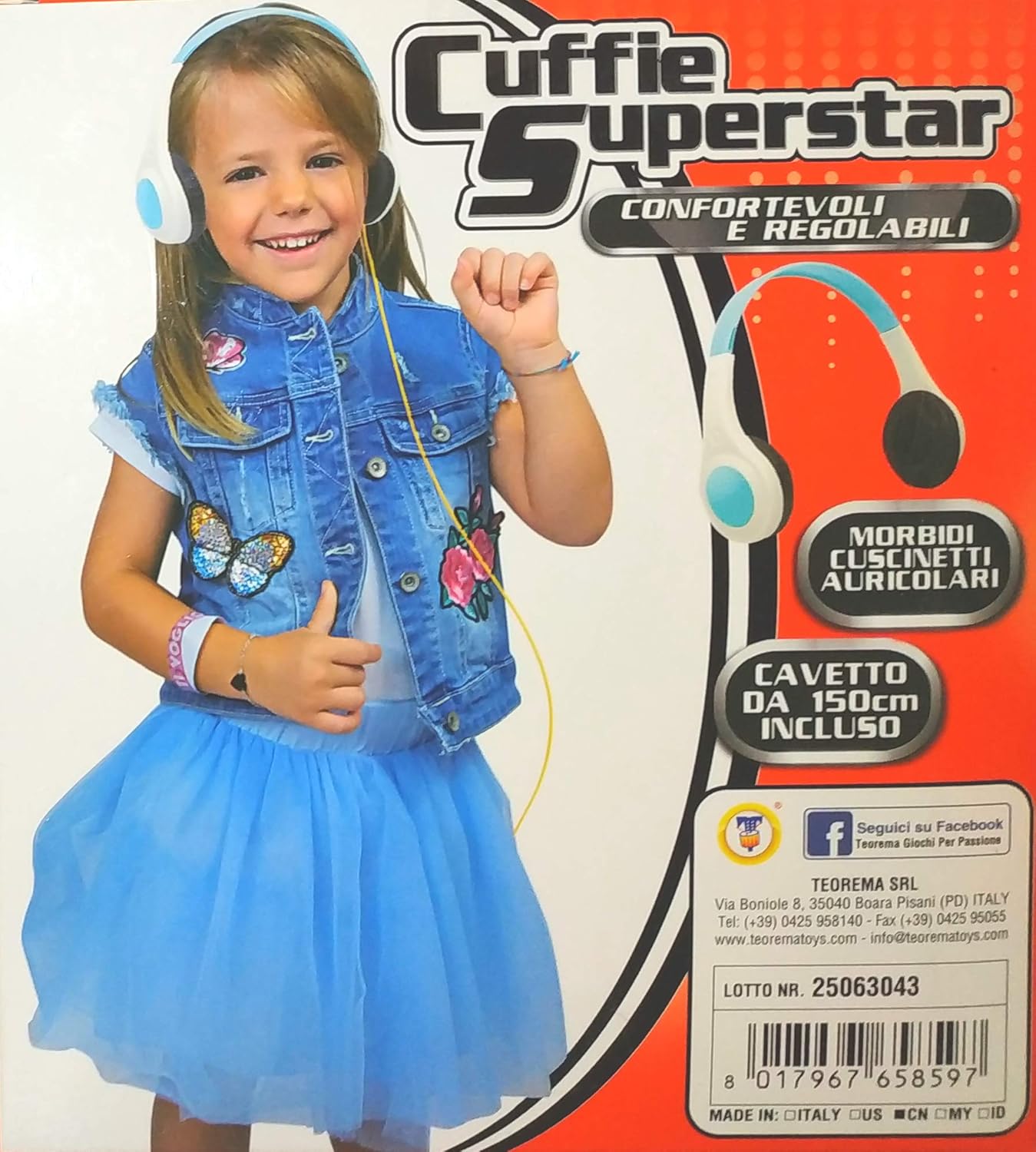 Teorema Superstar Children's Headphones Comfortable and Adjustable with 150 cm Cable