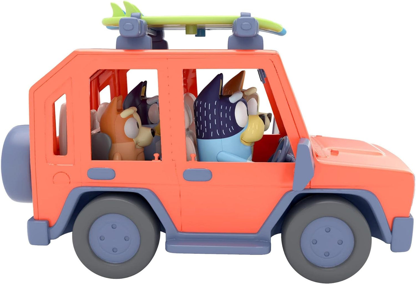 Giochi Preziosi Bluey 4X4 Family Off-Road Vehicle Including Dad Bandit Approx 8cm Tall and 2 Surfboards As Seen on TV for Children 3 Years Old, BLY03000, Multi-Colour