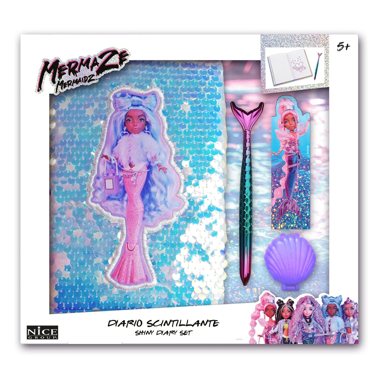 Nice Group Mermaid Mermaze Diary Set-Diary of Girls Mermaid with Pen, Bookmark and Shell Lip Gloss 27003
